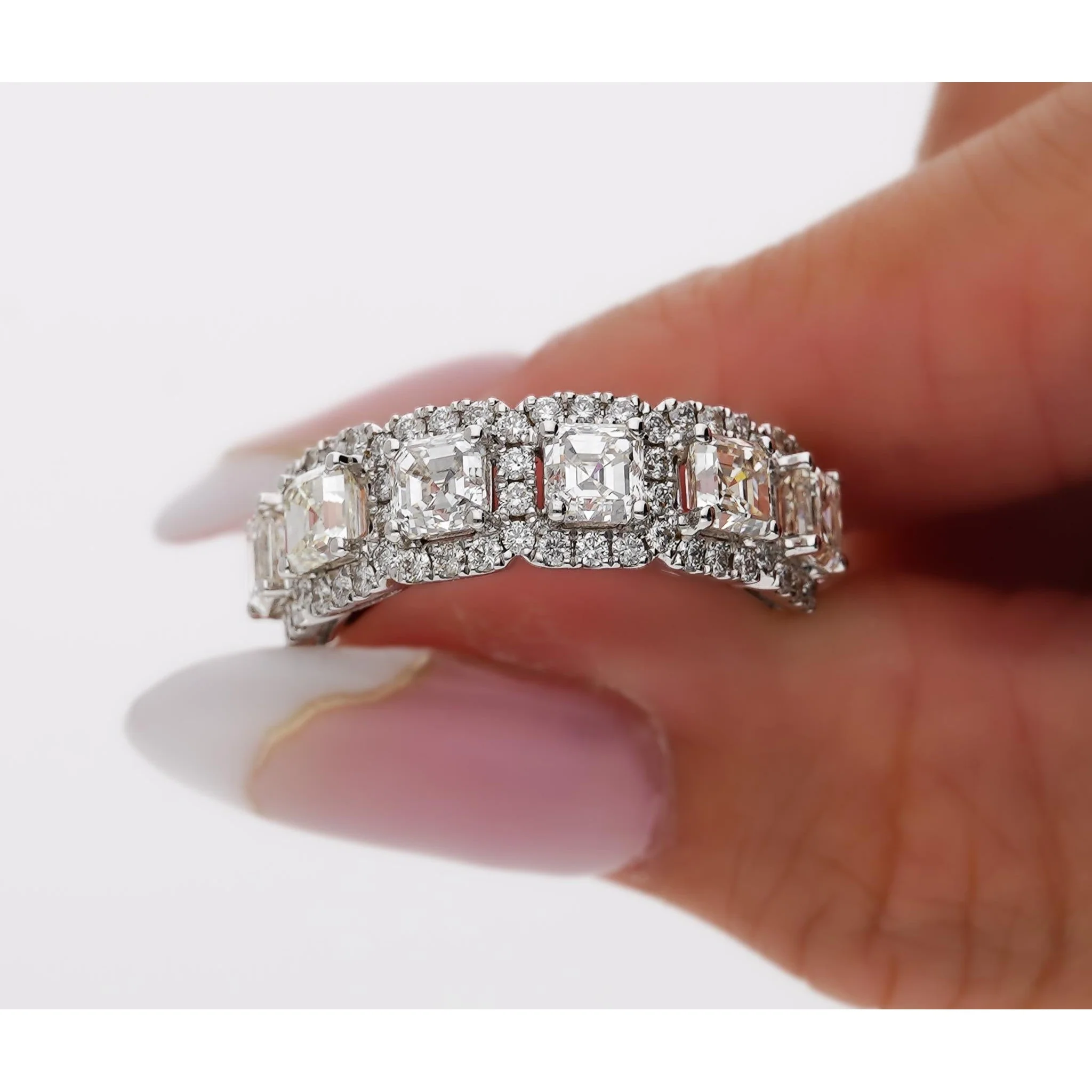 Natural 2.75 CTTW Asscher Cut Diamond Crown Engagement Ring in 18K White Gold - Image 9