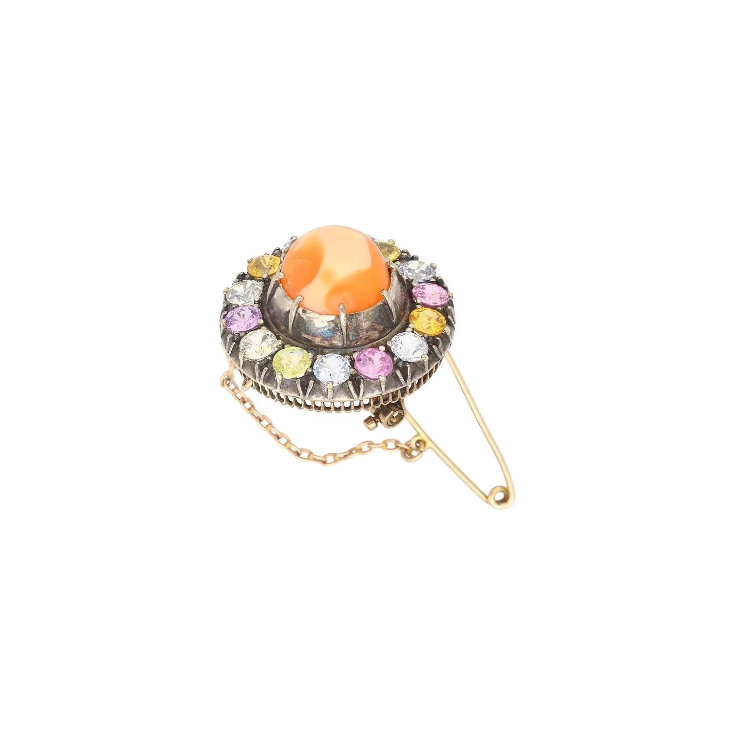 Natural 4.64 Carat Opal Pin with Multi Color Sapphire Detailing in Gold & Silver - Image 4