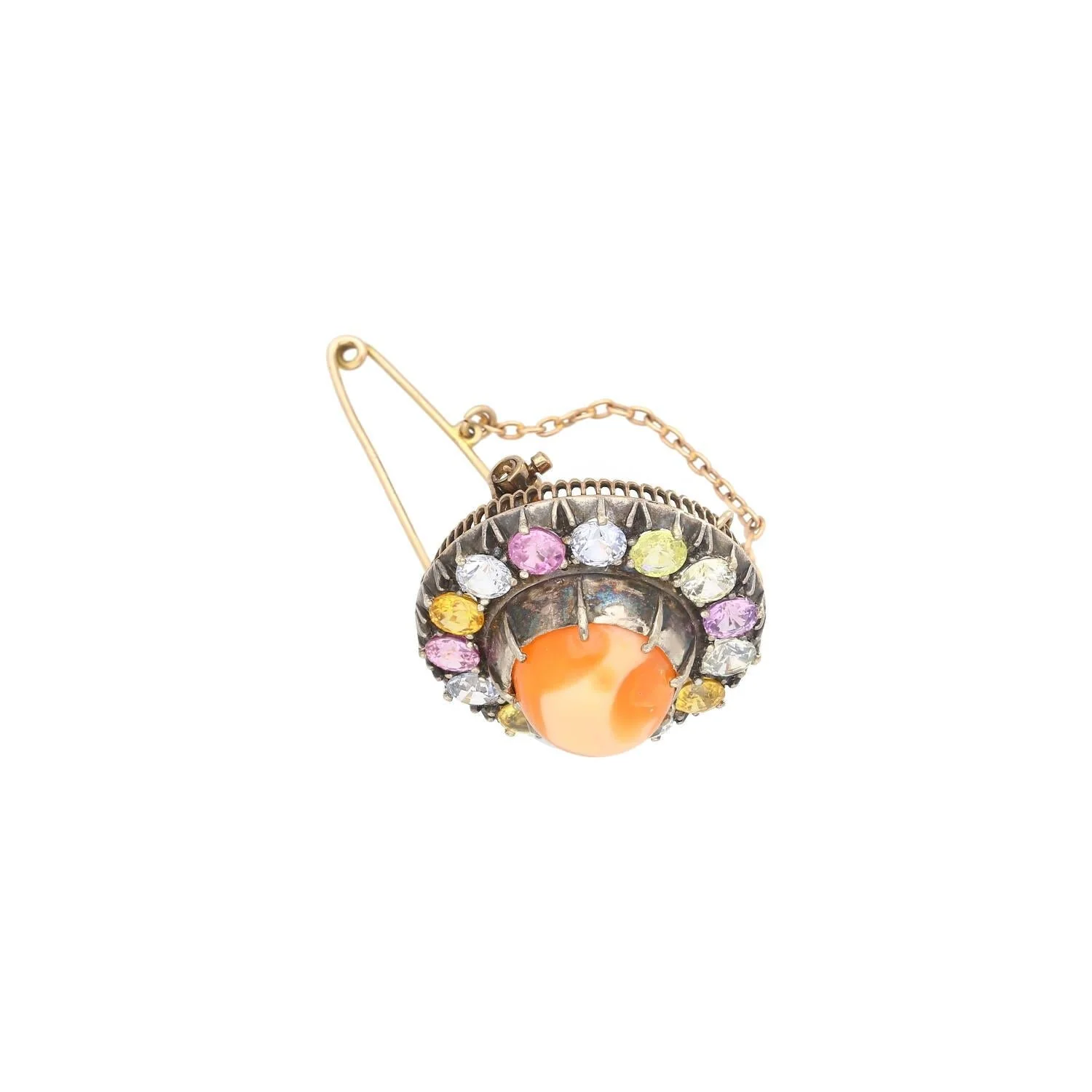 Natural 4.64 Carat Opal Pin with Multi Color Sapphire Detailing in Gold & Silver - Image 5
