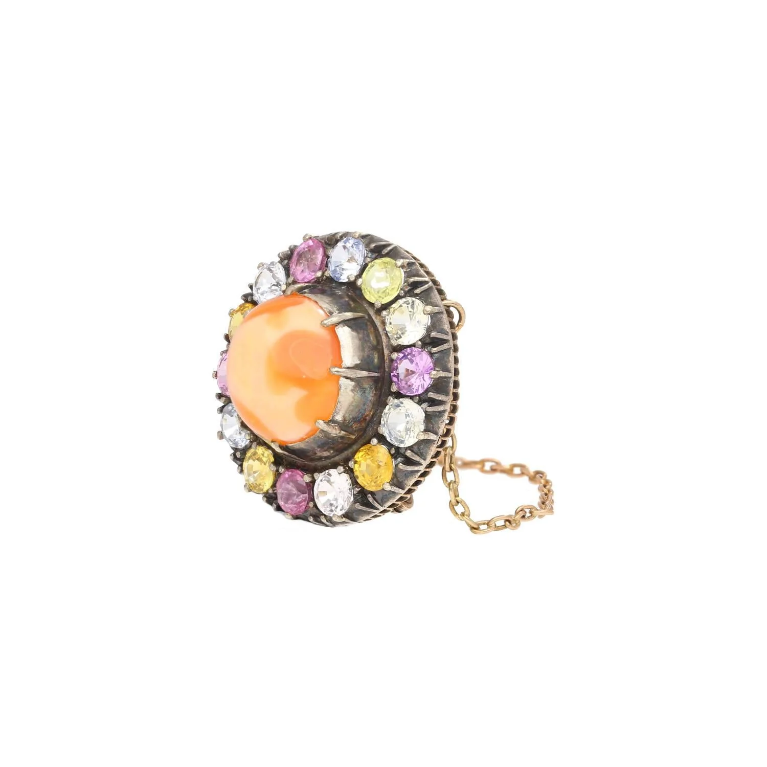 Natural 4.64 Carat Opal Pin with Multi Color Sapphire Detailing in Gold & Silver - Image 6