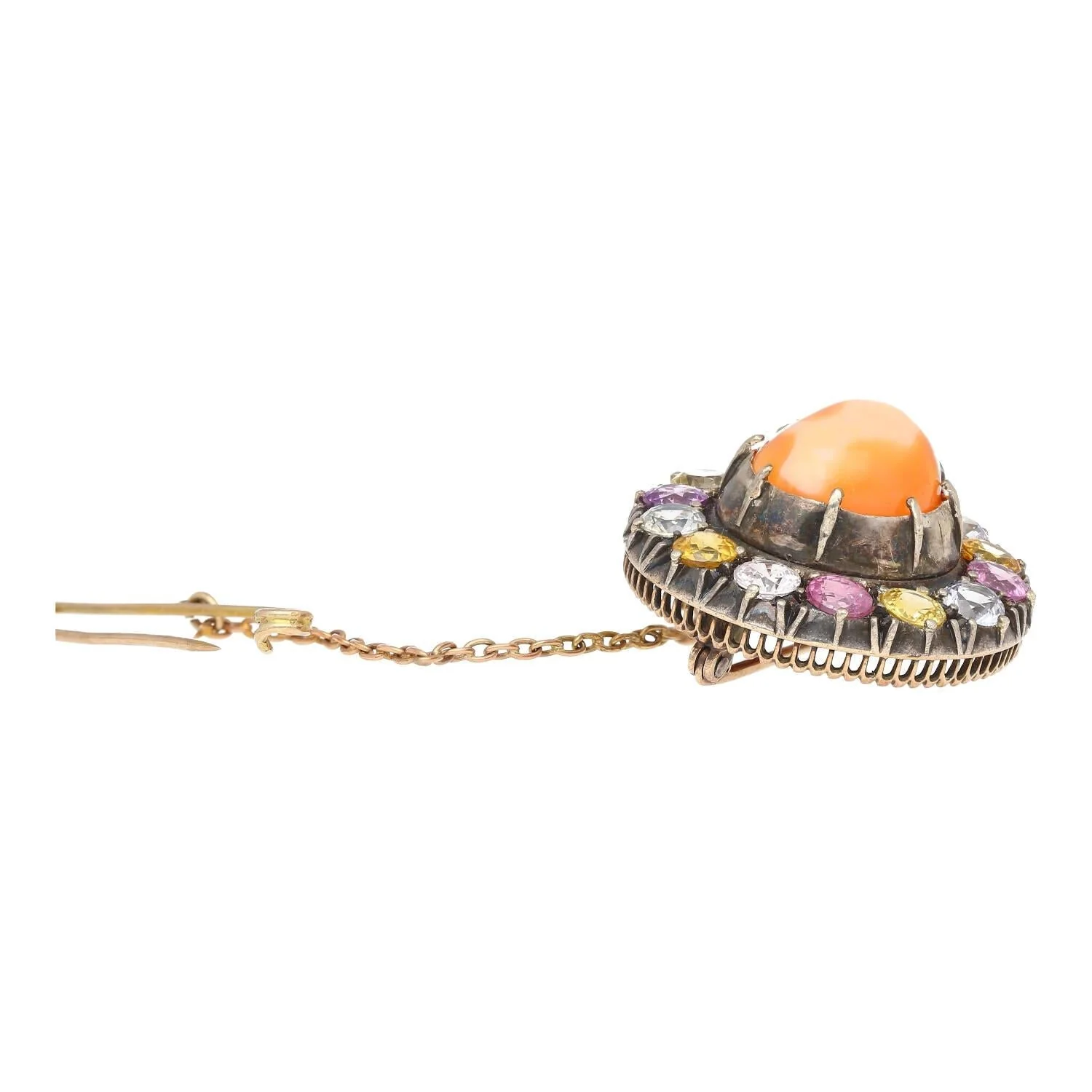 Natural 4.64 Carat Opal Pin with Multi Color Sapphire Detailing in Gold & Silver - Image 7