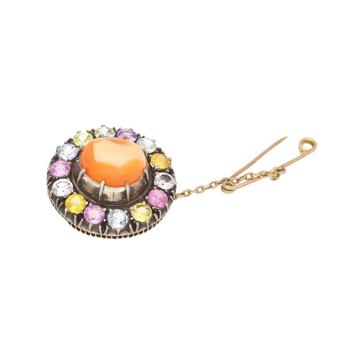 Natural 4.64 Carat Opal Pin with Multi Color Sapphire Detailing in Gold & Silver - Image 8