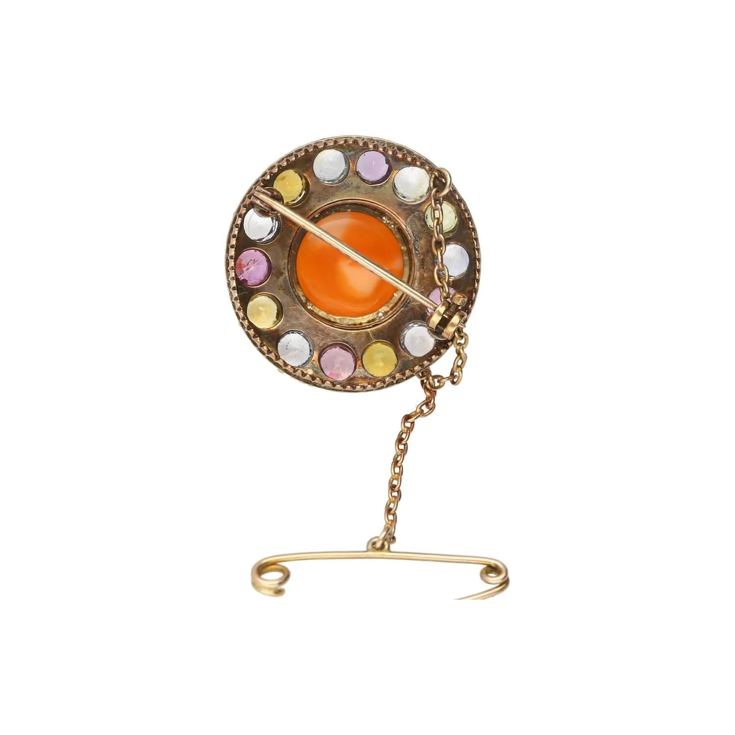 Natural 4.64 Carat Opal Pin with Multi Color Sapphire Detailing in Gold & Silver - Image 9