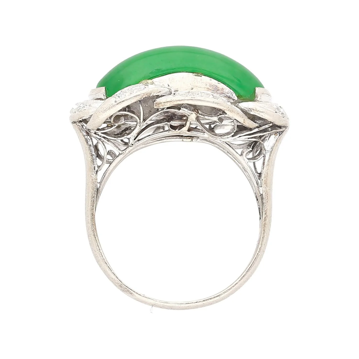 5.29 Carat Type A Jade & Diamond in Ornate Saddle-Top 18K White Gold Ring - Image 6