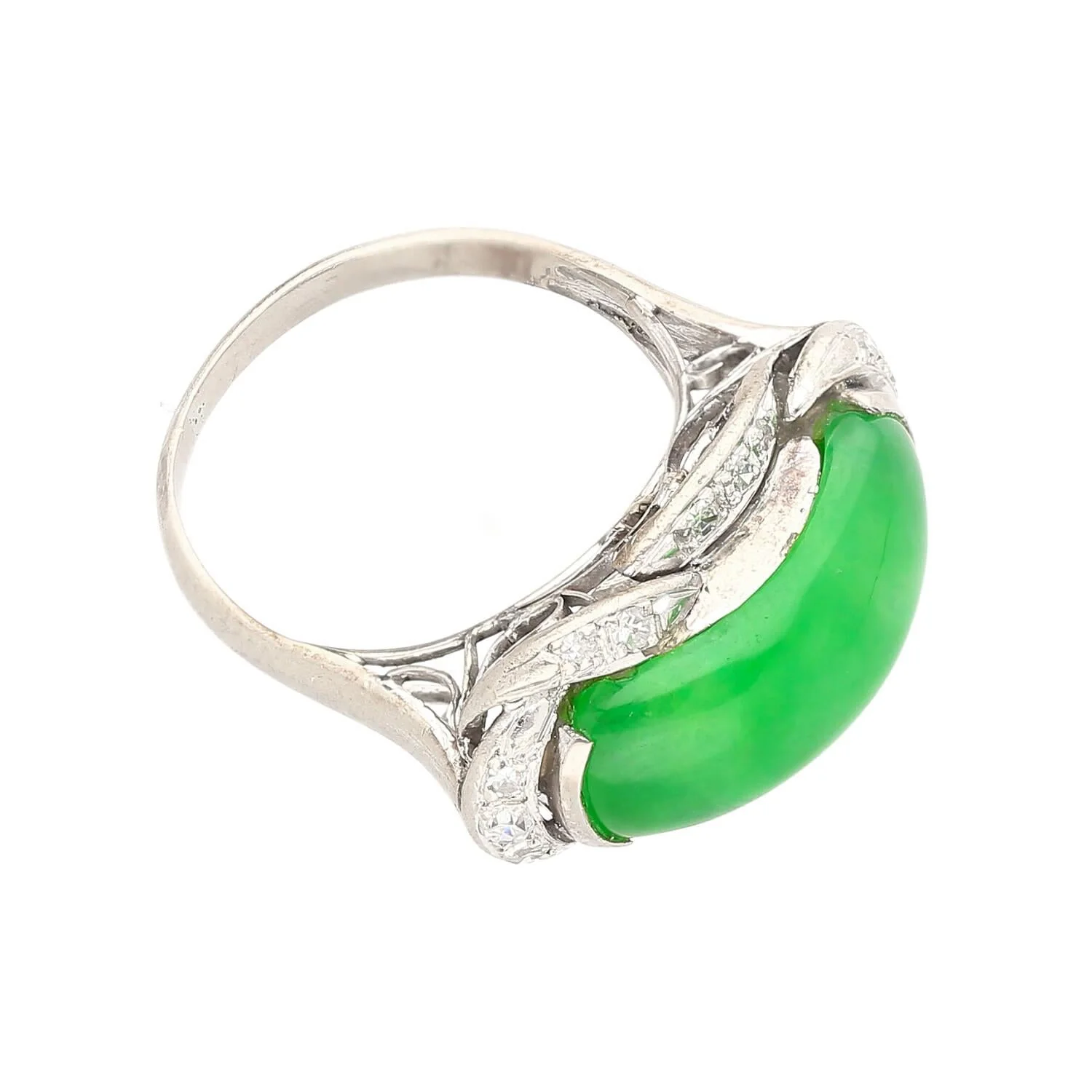 5.29 Carat Type A Jade & Diamond in Ornate Saddle-Top 18K White Gold Ring - Image 7