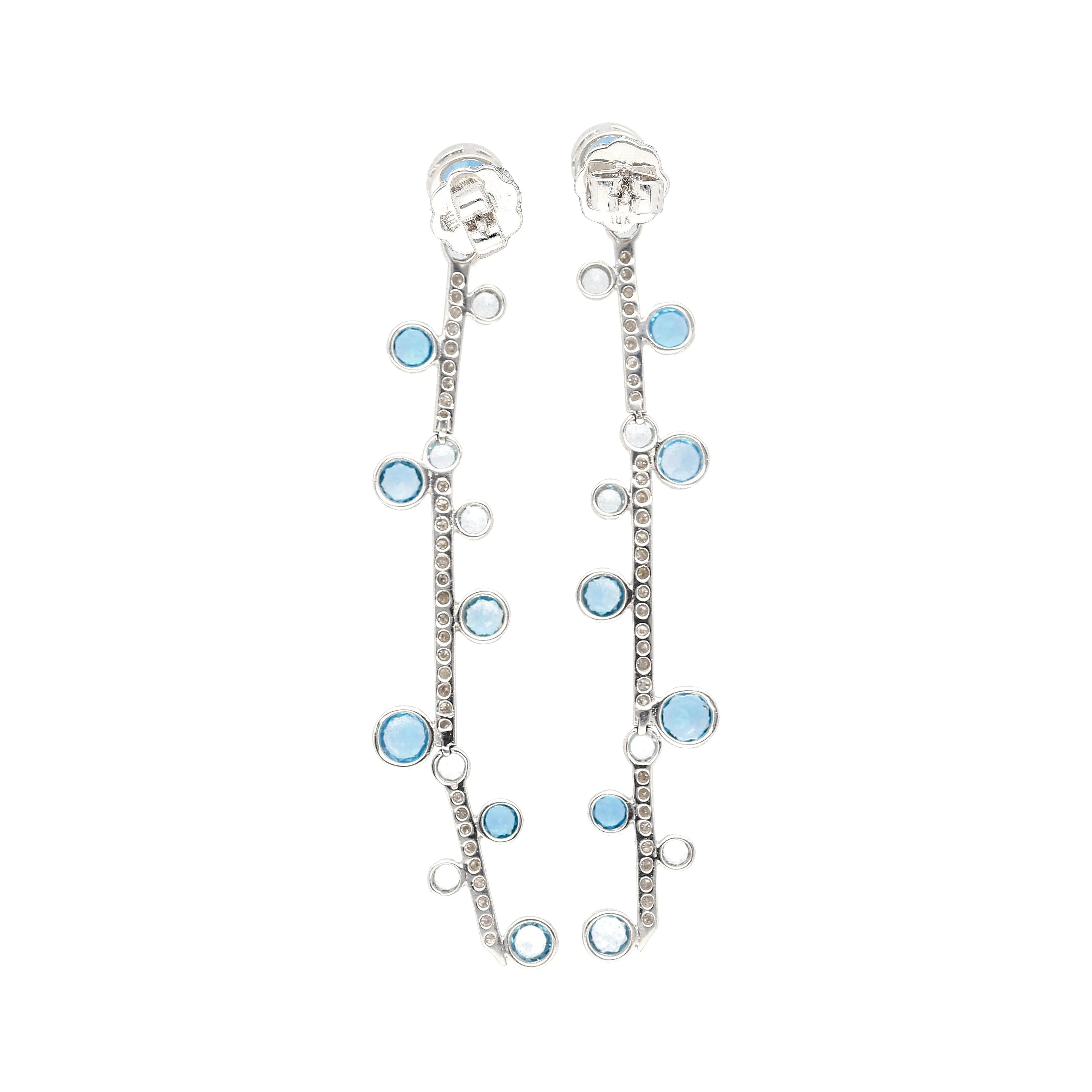 Natural 5.65 CTTW Blue Topaz & Diamond Dangle Earring in 18K White Gold - Image 2