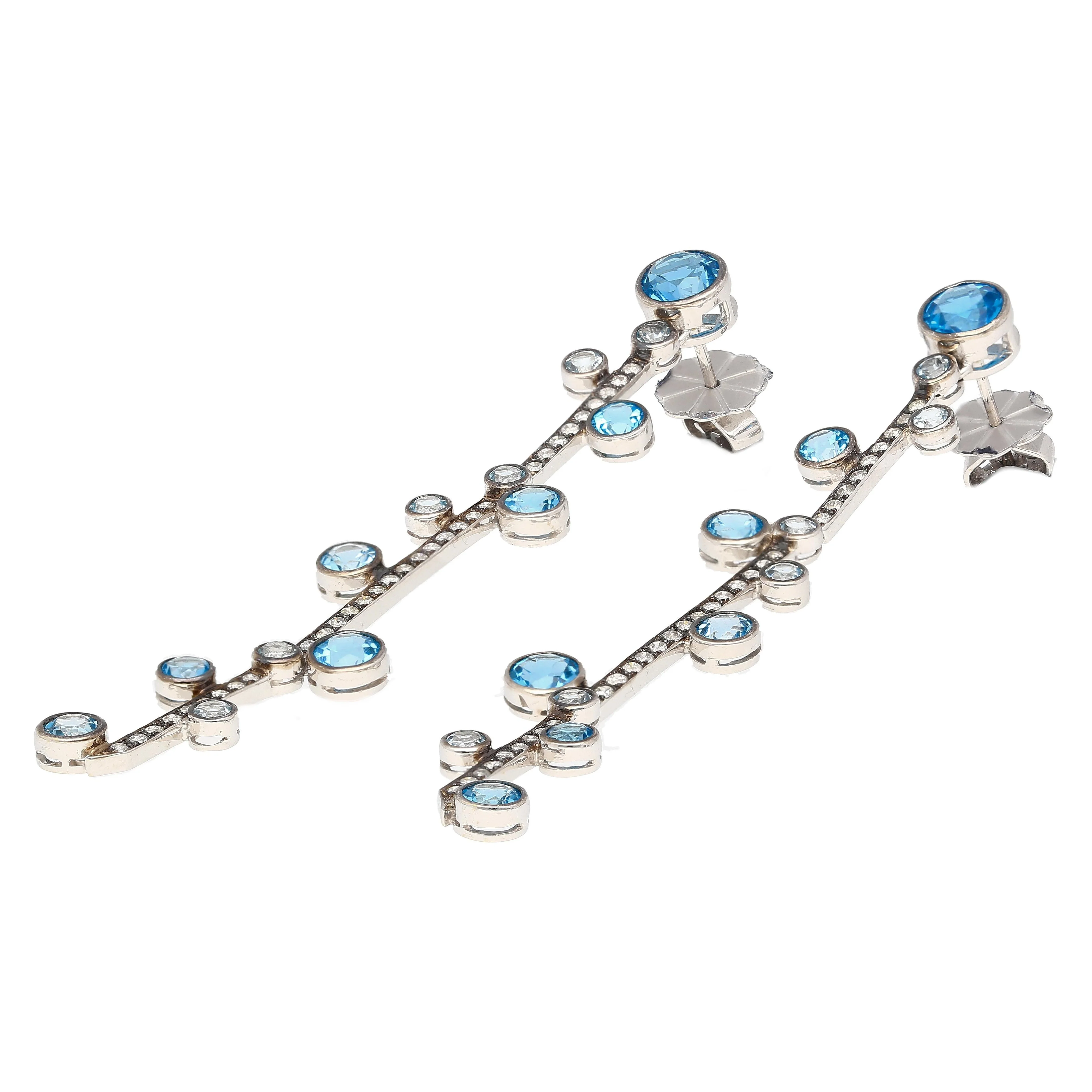 Natural 5.65 CTTW Blue Topaz & Diamond Dangle Earring in 18K White Gold - Image 3