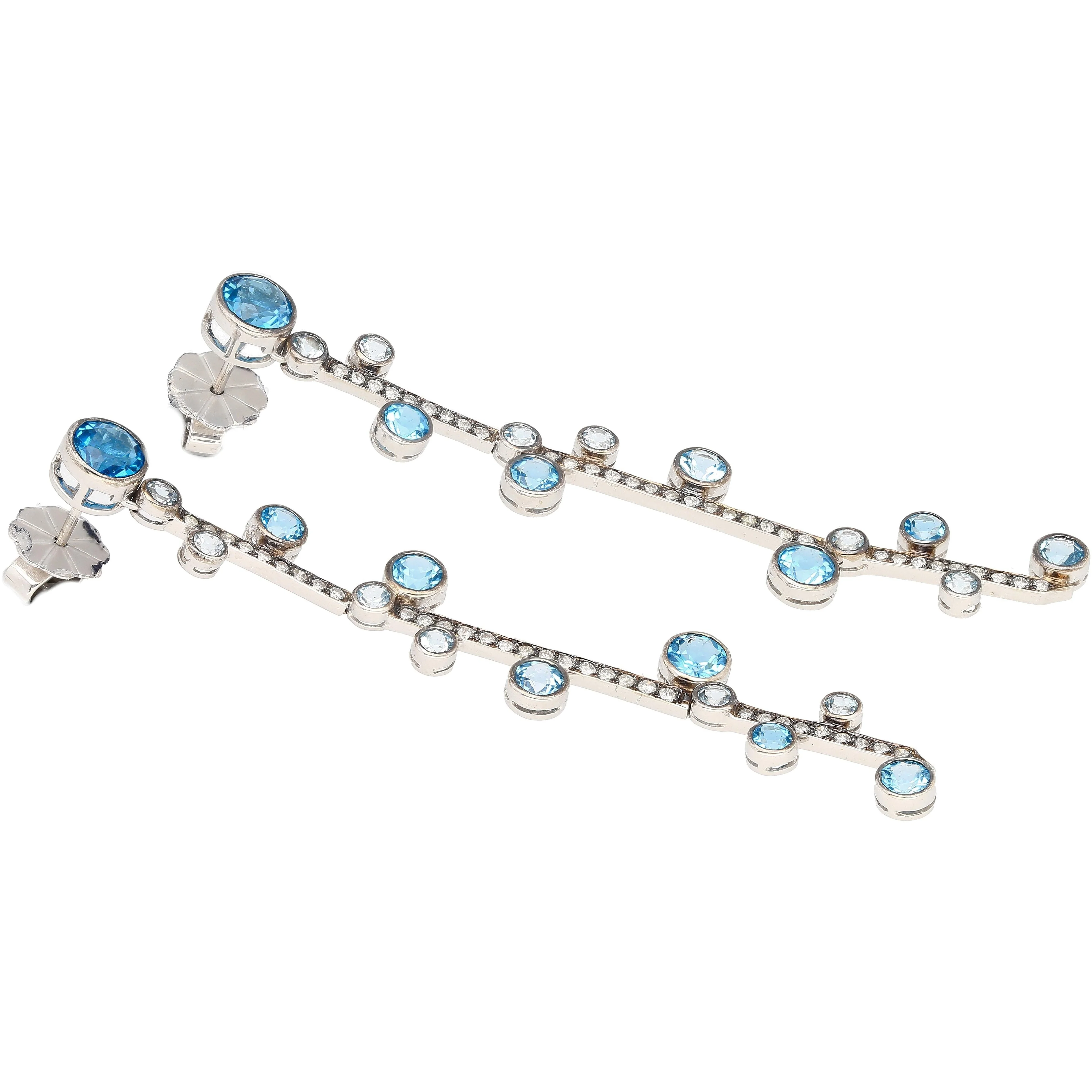 Natural 5.65 CTTW Blue Topaz & Diamond Dangle Earring in 18K White Gold - Image 4
