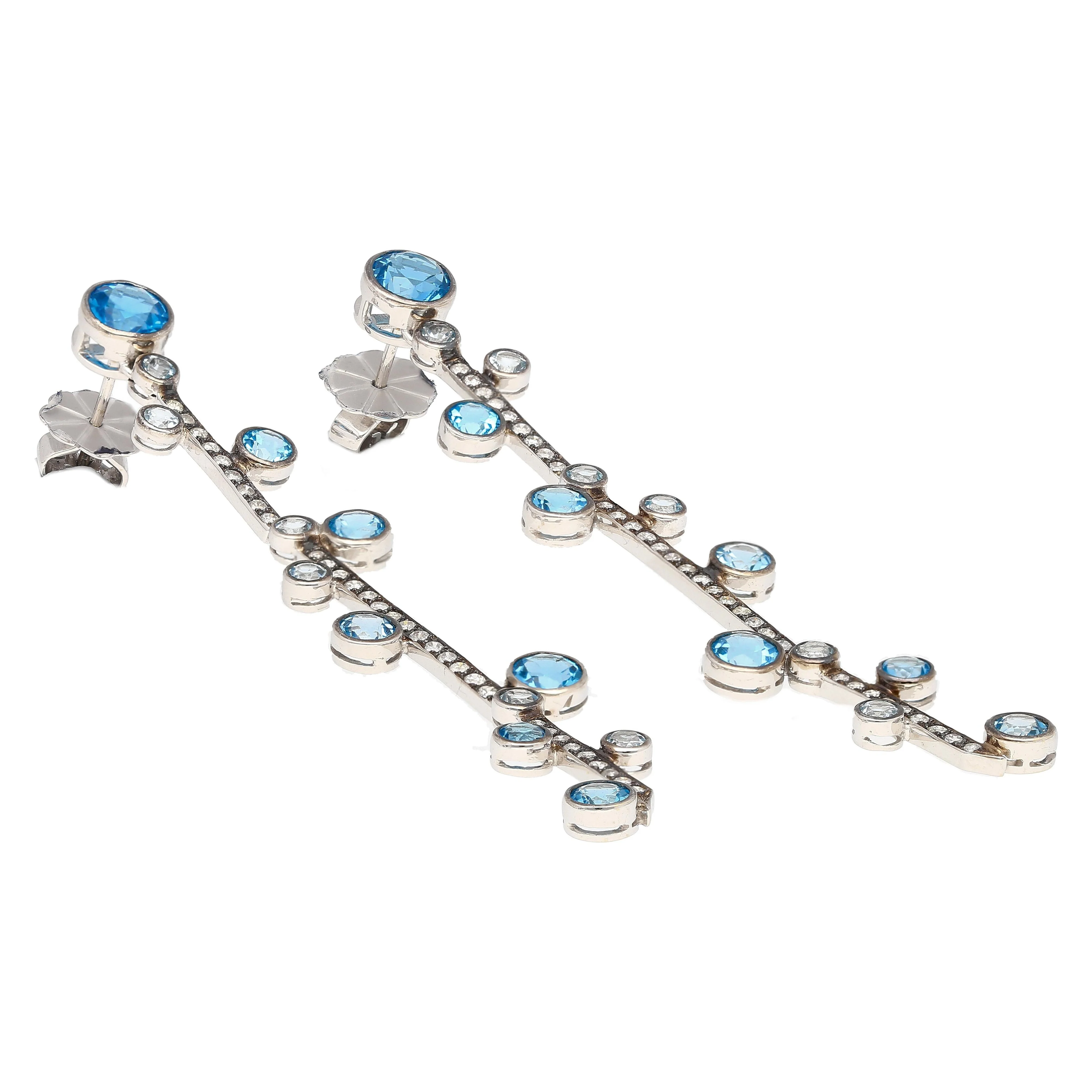 Natural 5.65 CTTW Blue Topaz & Diamond Dangle Earring in 18K White Gold - Image 5