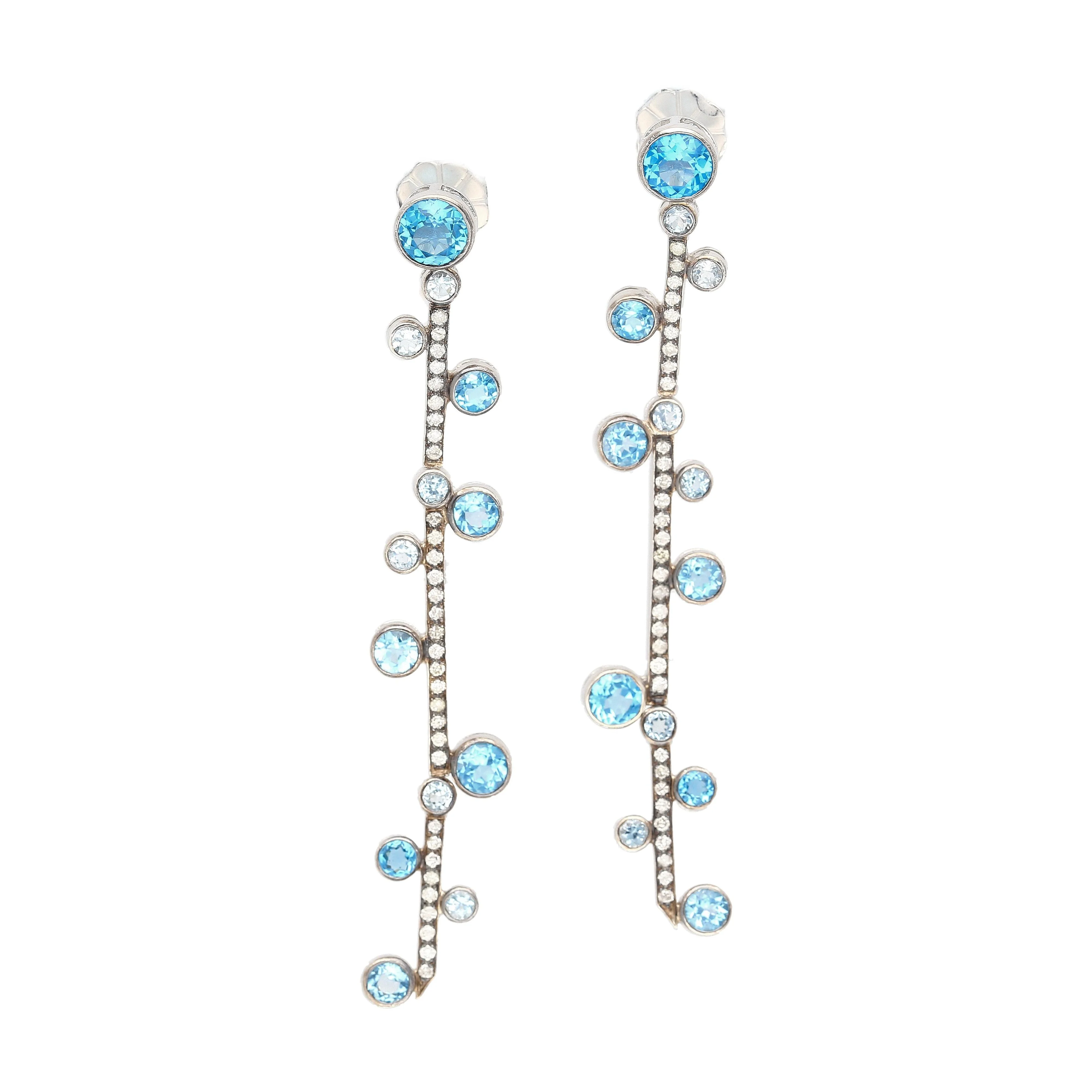 Natural 5.65 CTTW Blue Topaz & Diamond Dangle Earring in 18K White Gold - Image 6