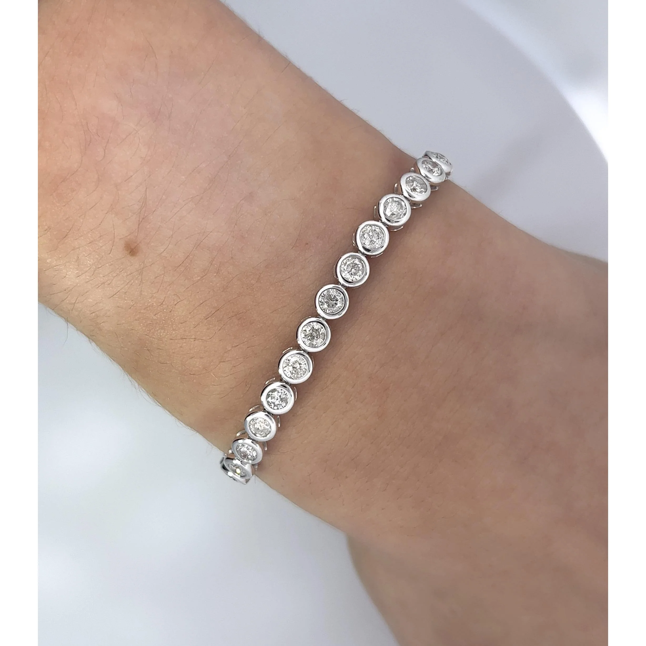 Natural 5 Carat Diamond Bezel Tennis Bracelet in 14K White Gold - Image 2