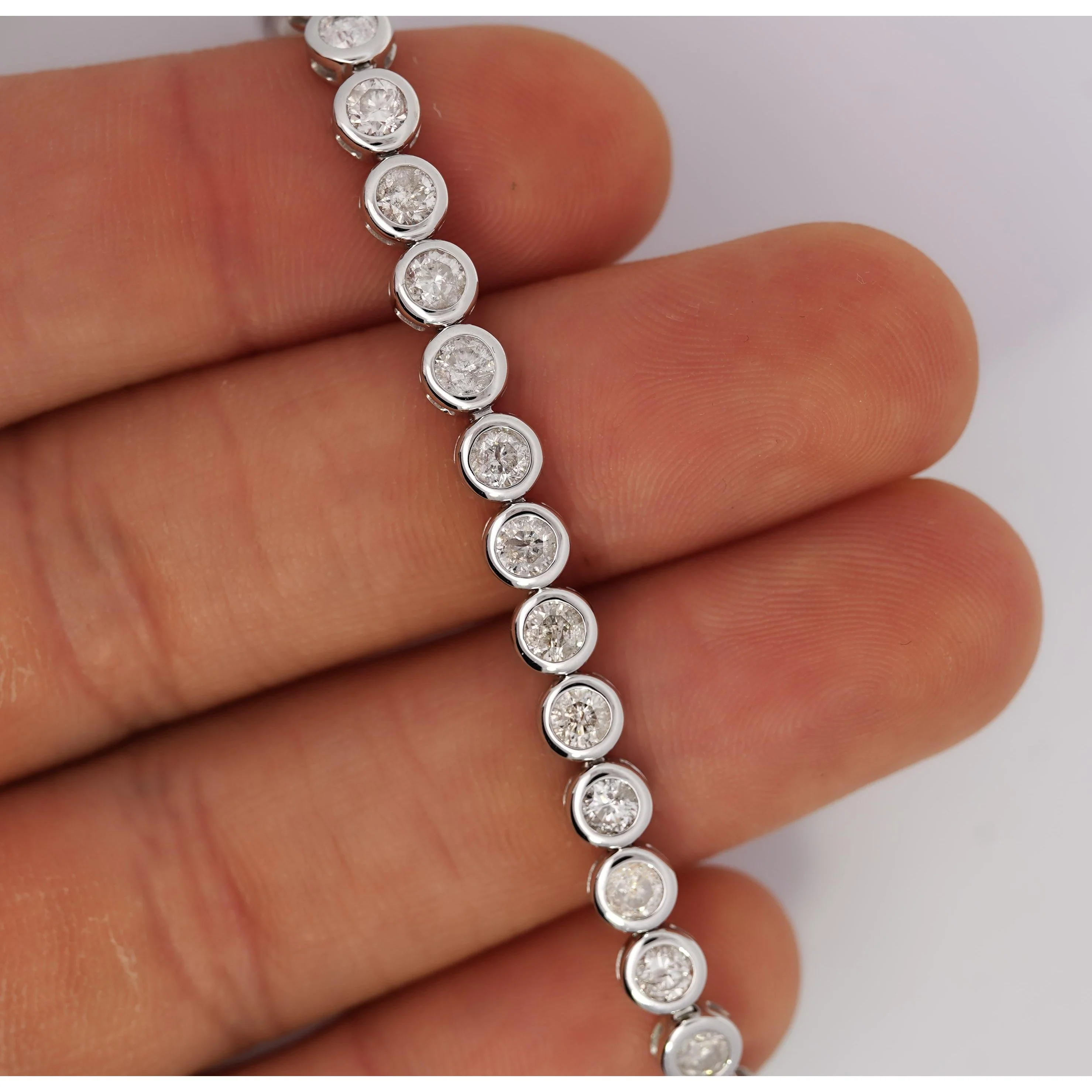 Natural 5 Carat Diamond Bezel Tennis Bracelet in 14K White Gold - Image 3