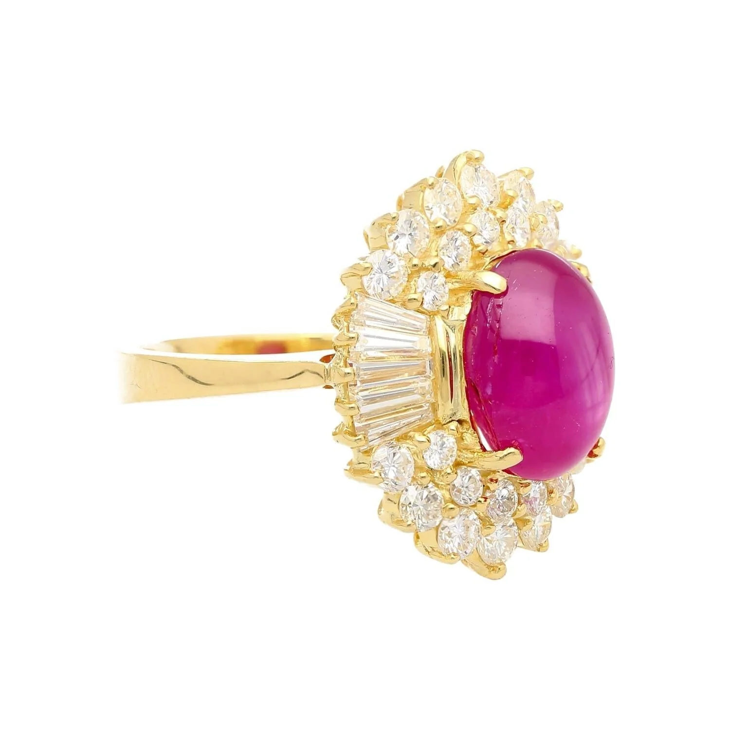 7.23 Carat No Heat Burma Star Ruby & Baguette Diamond Ballerina Ring in 18K Gold - Image 3