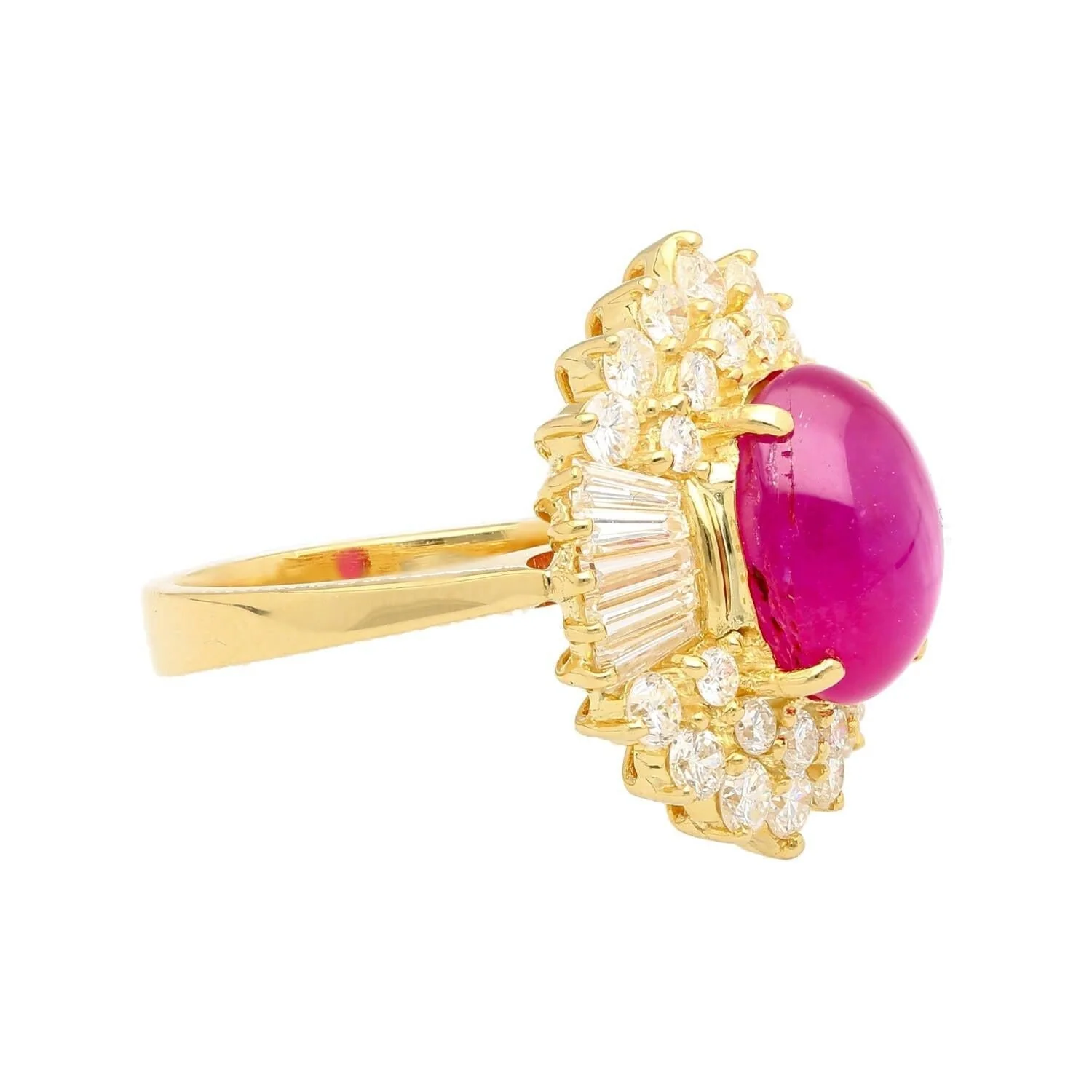 7.23 Carat No Heat Burma Star Ruby & Baguette Diamond Ballerina Ring in 18K Gold - Image 4