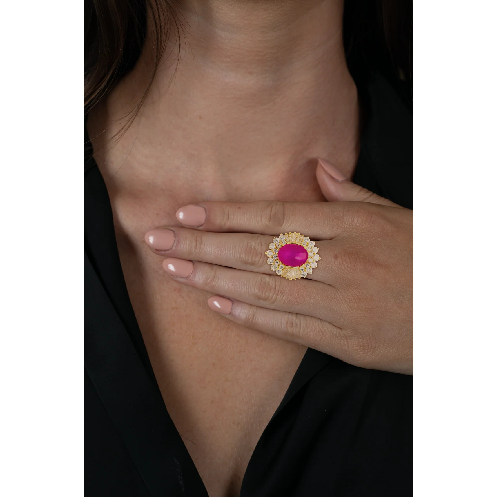 7.23 Carat No Heat Burma Star Ruby & Baguette Diamond Ballerina Ring in 18K Gold - Image 6