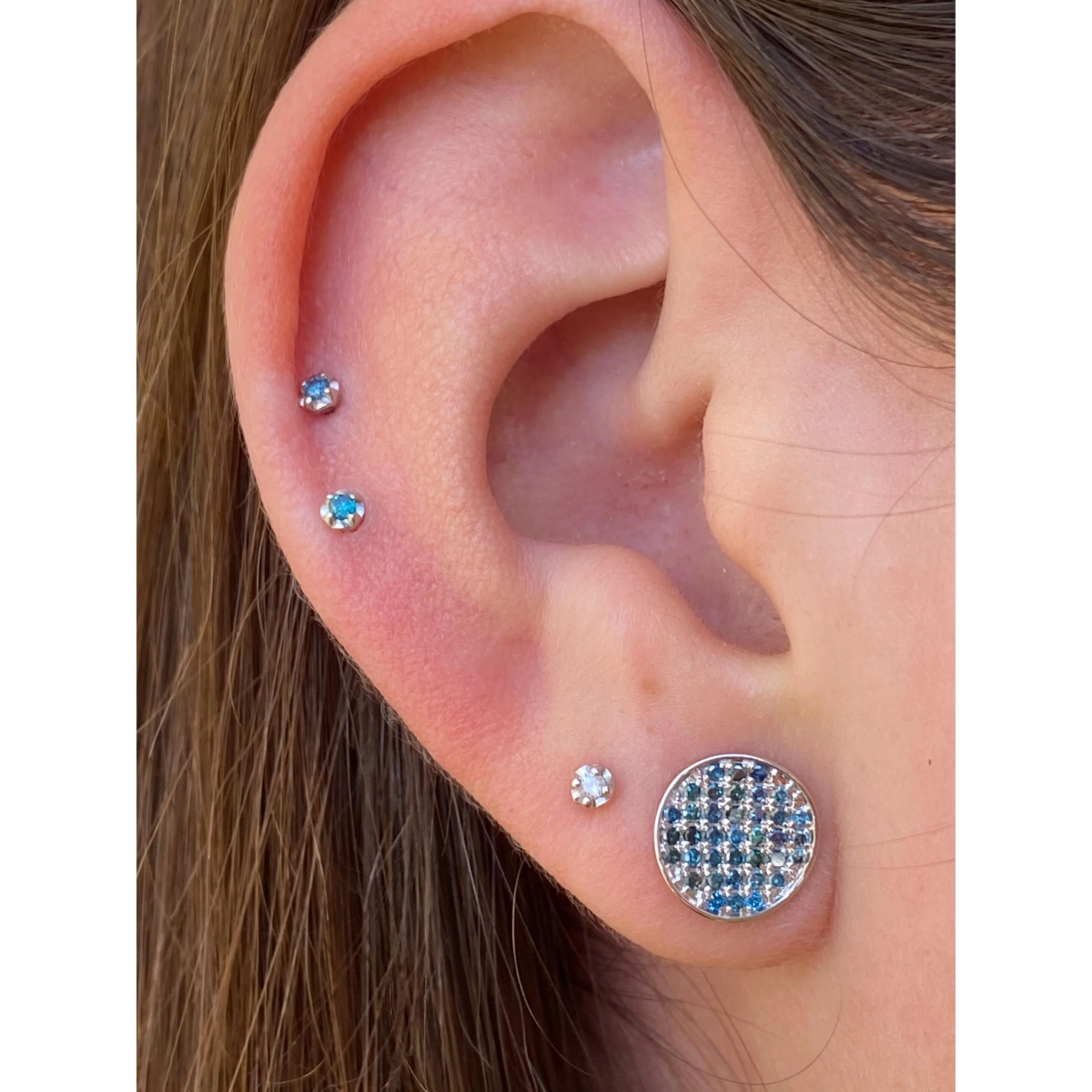 Natural Blue Diamond Circle Stud Earrings - Image 3