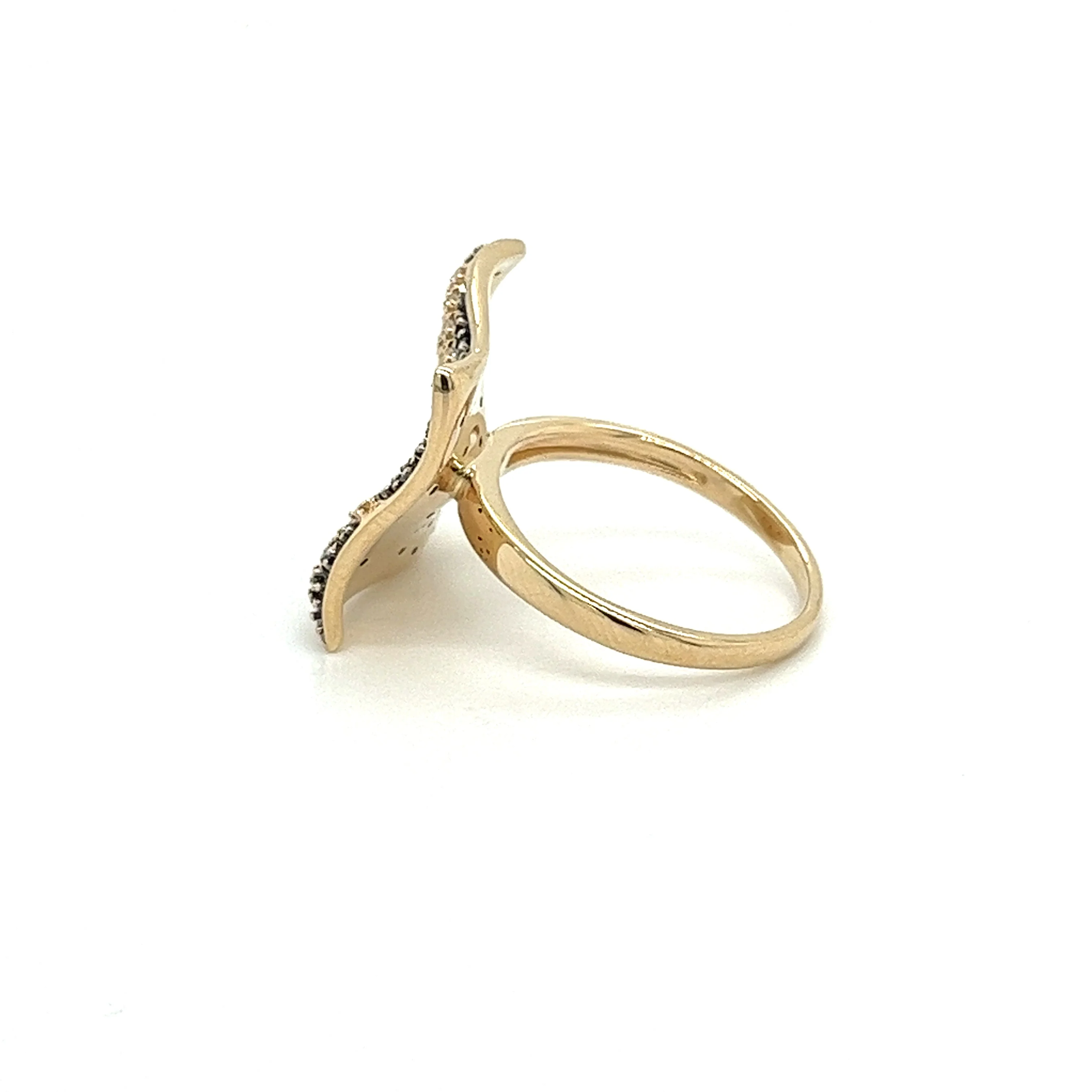 Natural Blue and White Diamond Cluster Wide Frame Flat Wavy Ring in 14K Yellow Gold - Image 3