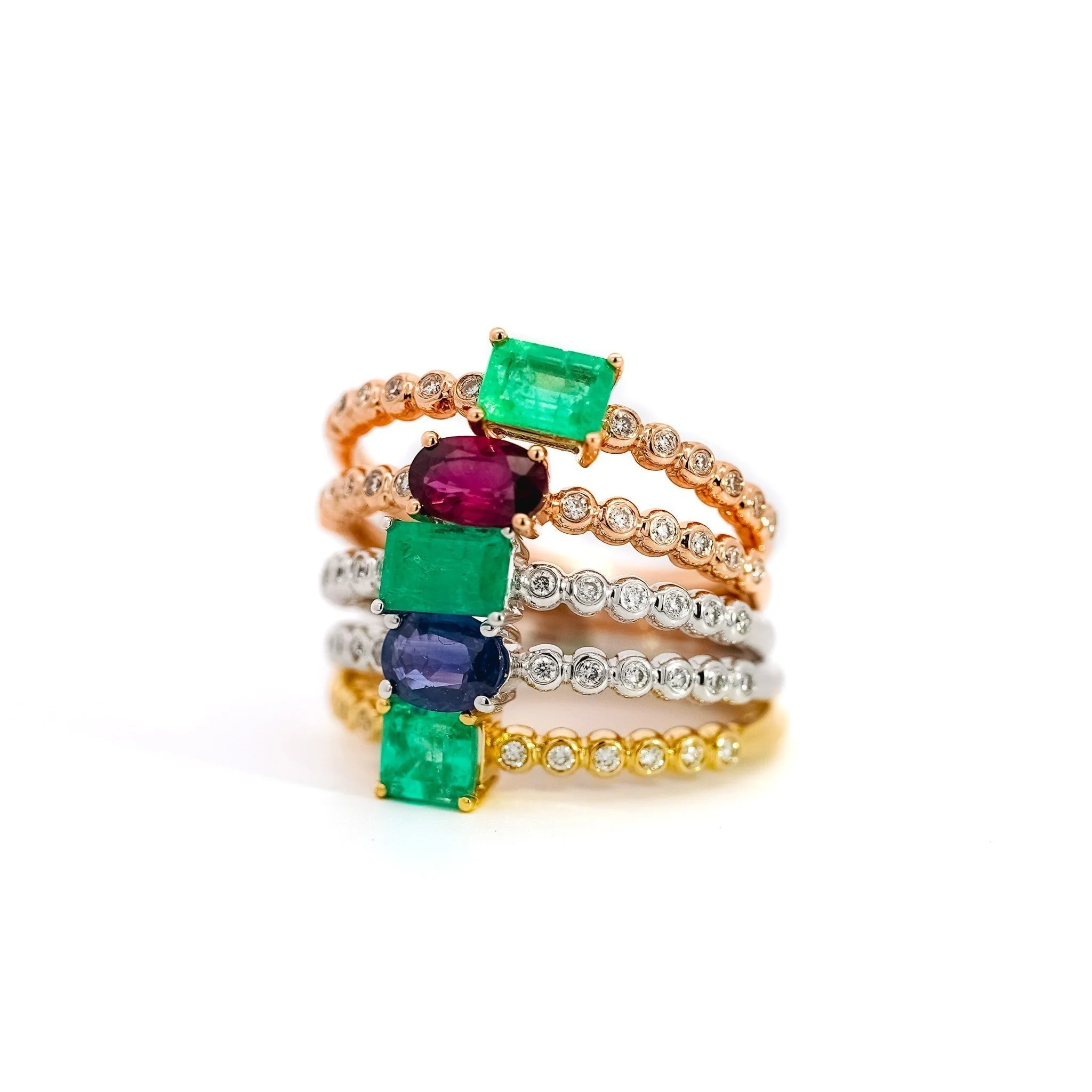 East West Oval Blue Sapphire and Diamond 18K White Gold Textured Ring - Image 9