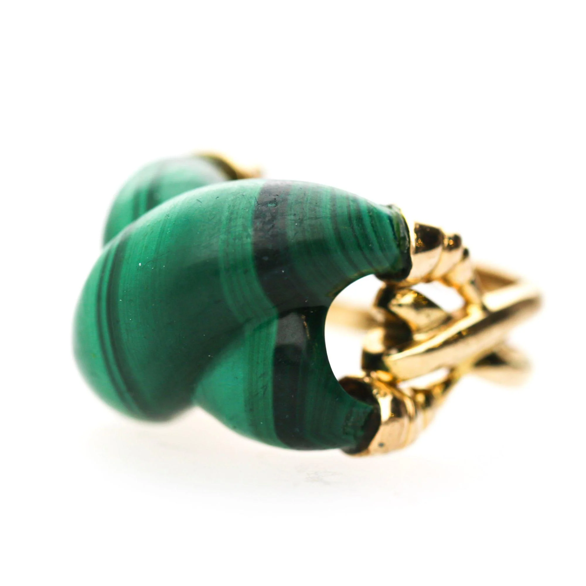 Natural Carved Malachite Quatrefoil Floral Dome Four-Prong 14K Yellow Gold Ring - Image 2