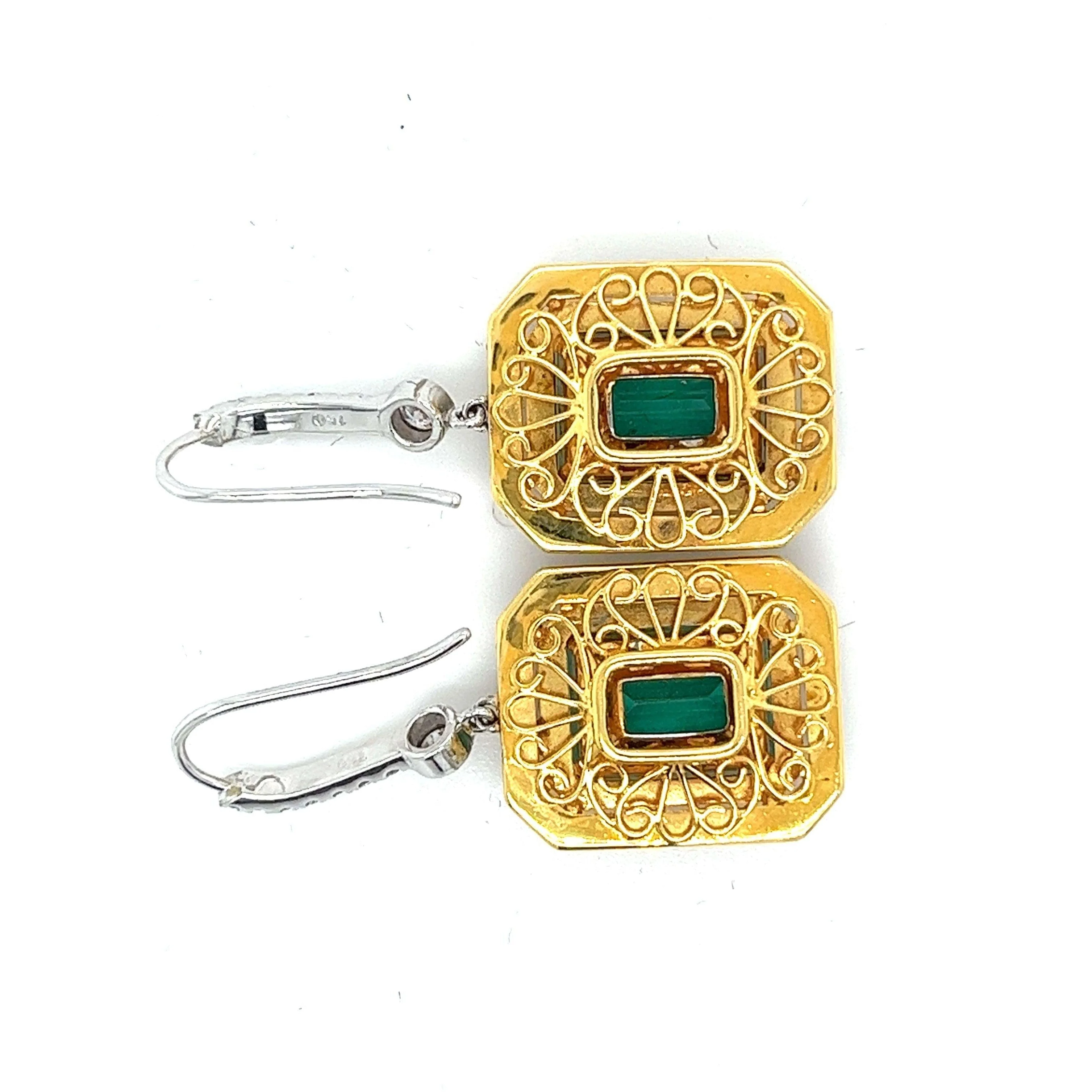 Natural Colombian 7.36 CTTW Emerald & Diamond Halo Dangle Drop 18K Gold Earrings - Image 6
