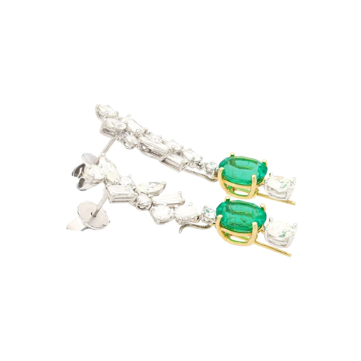 18K Gold Natural Colombian Emerald and Diamond Detachable Drop Earrings - Image 4