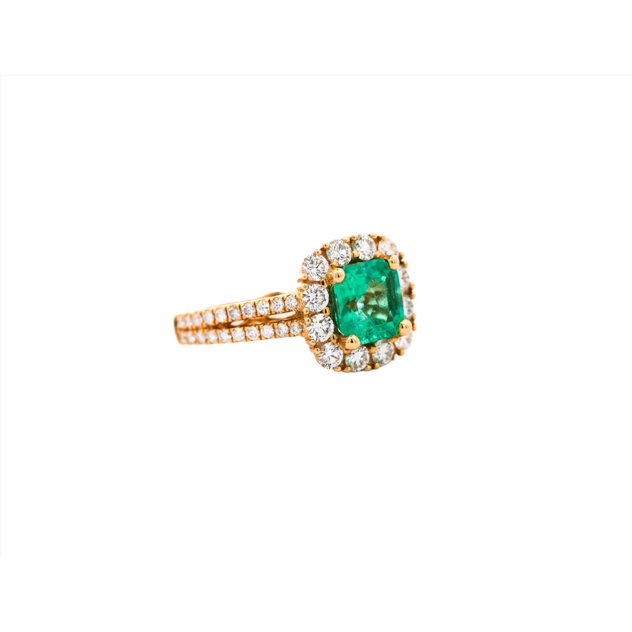 2.48 Carat TW Colombian Emerald & Diamond Halo Ring in 18K Gold 2-Row Setting - Image 2