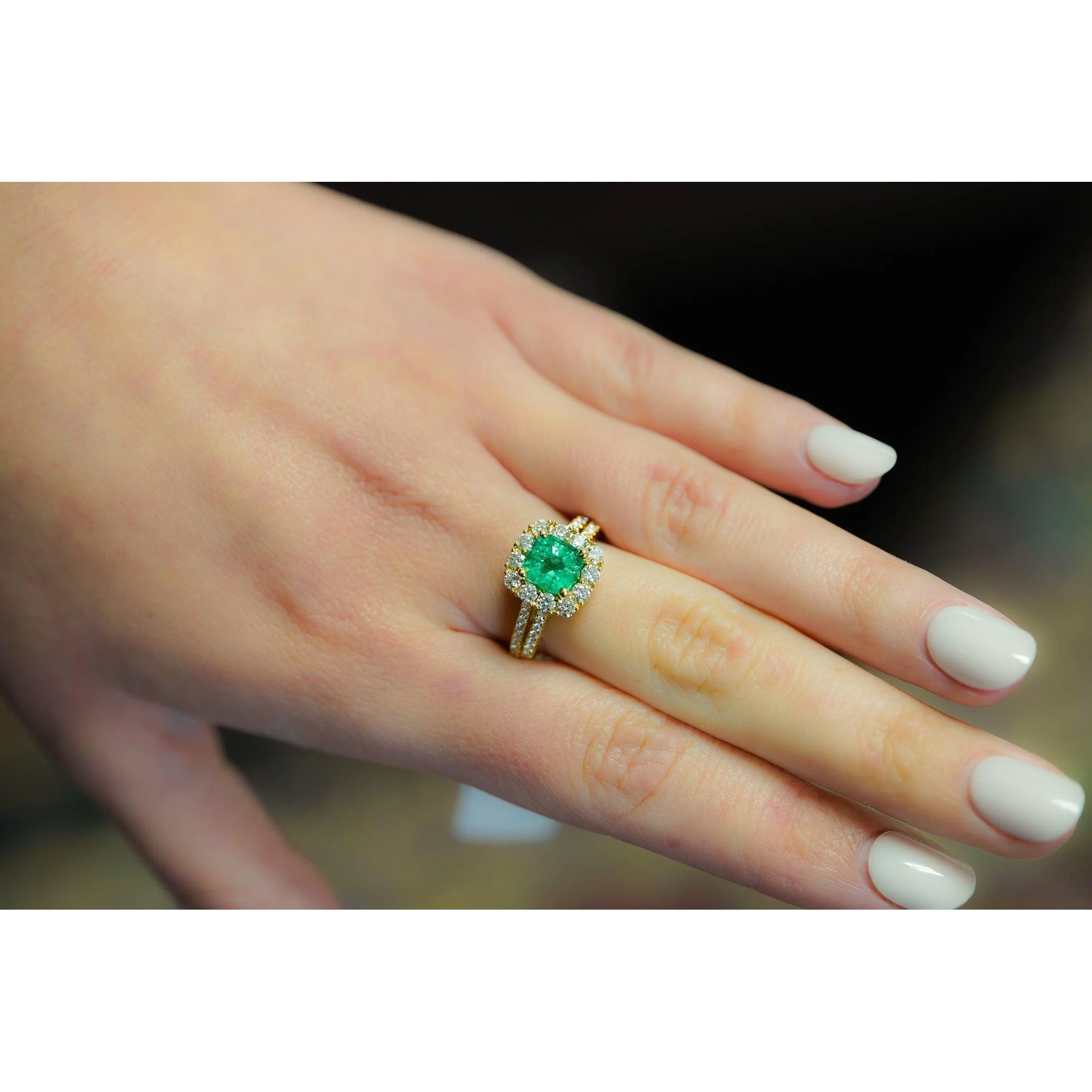 2.48 Carat TW Colombian Emerald & Diamond Halo Ring in 18K Gold 2-Row Setting - Image 5
