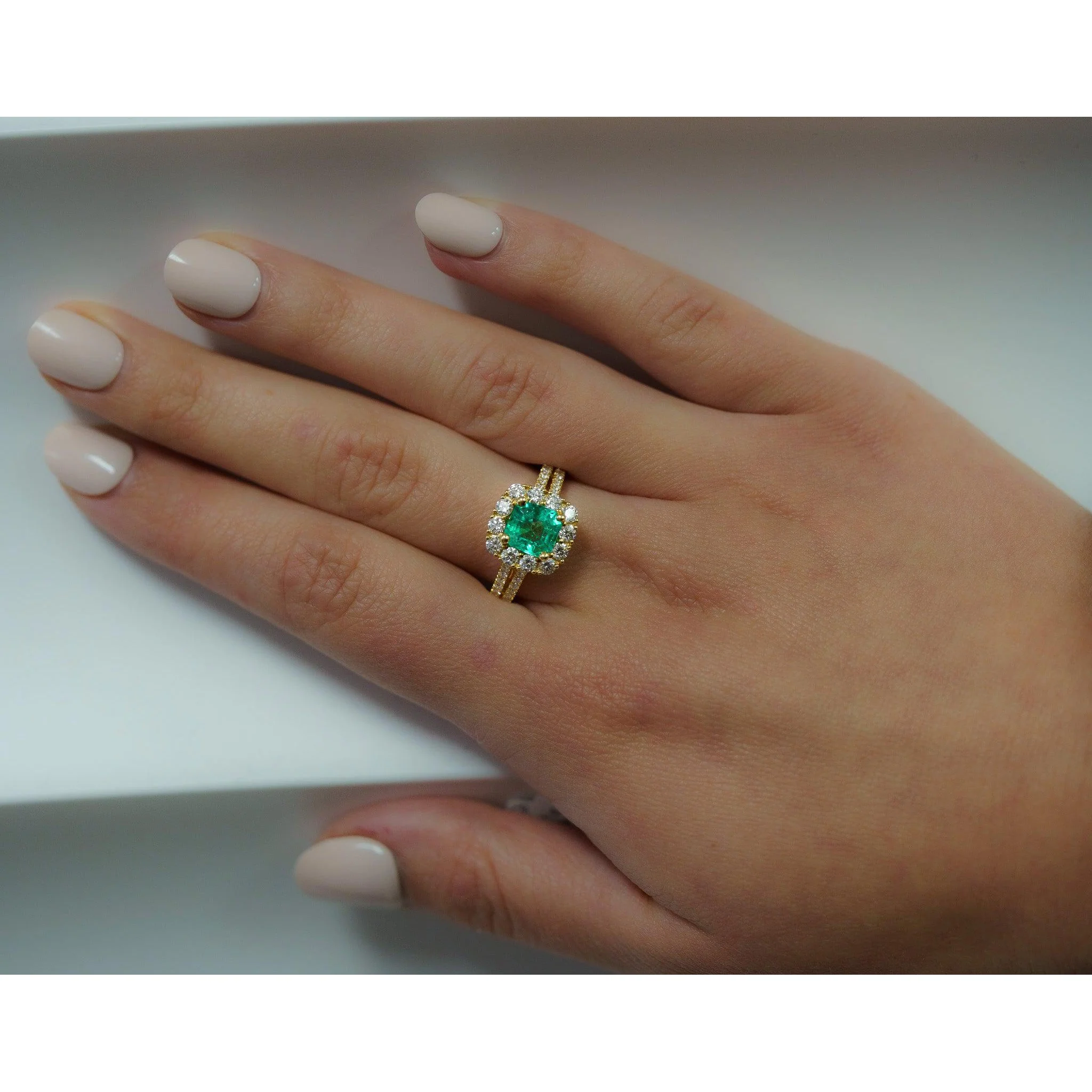 2.48 Carat TW Colombian Emerald & Diamond Halo Ring in 18K Gold 2-Row Setting - Image 6
