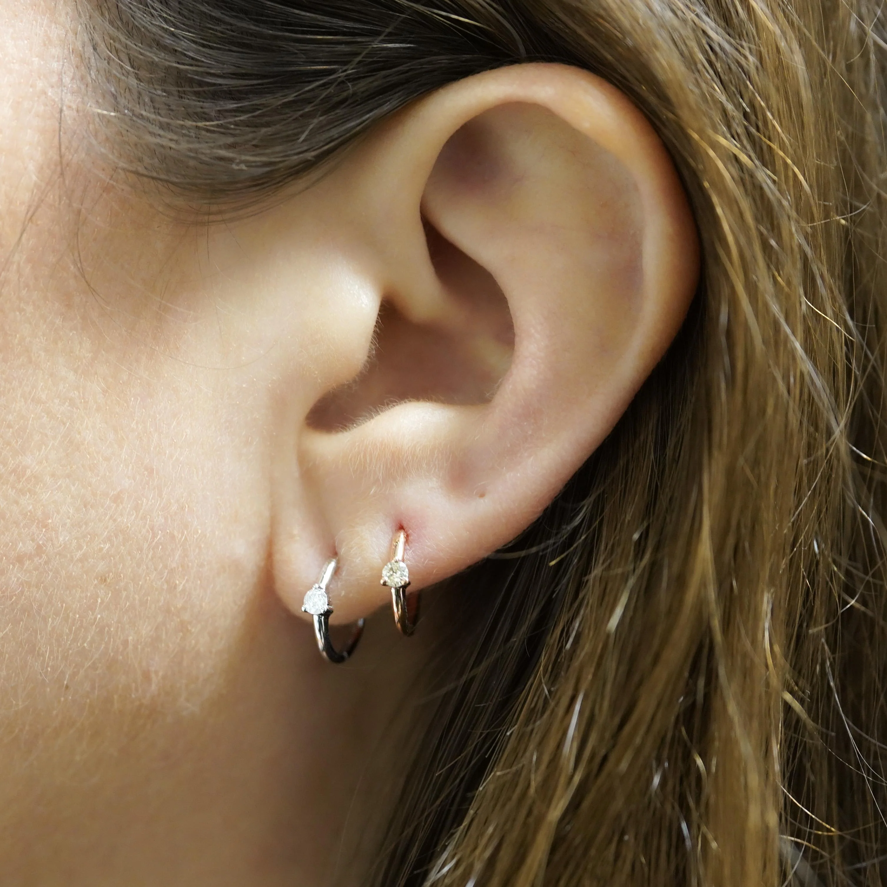 Natural Diamond 14K Huggie Hoop Earrings Multi Ear Placement - Image 7