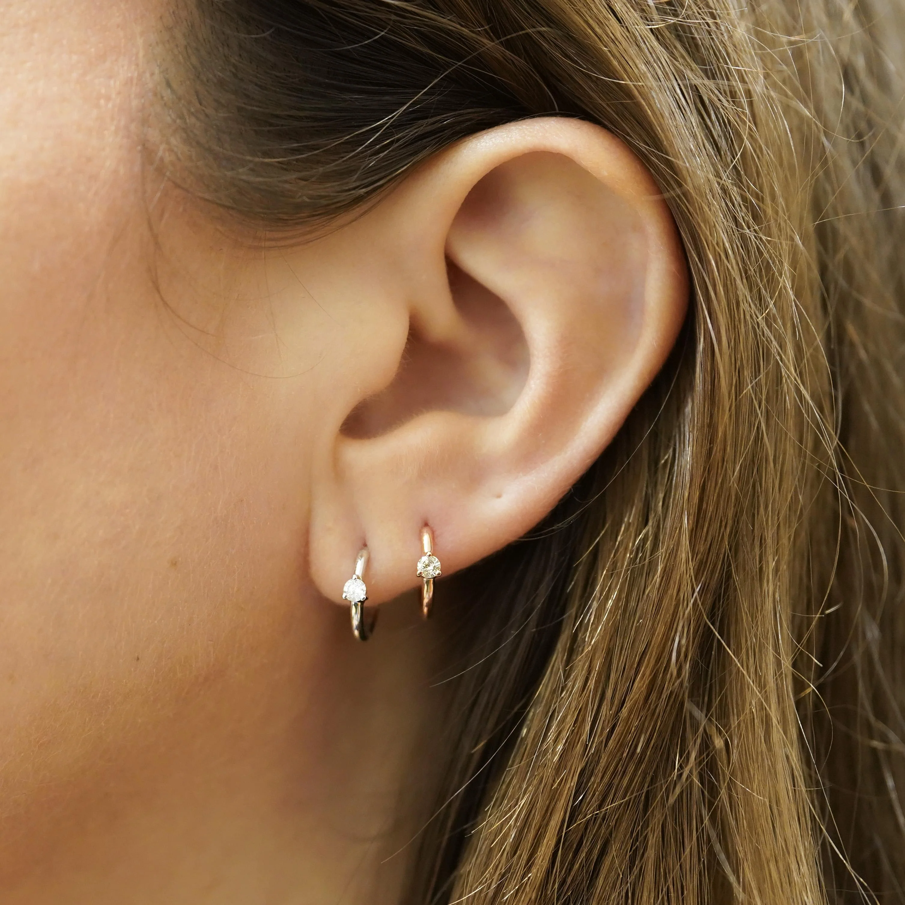 Natural Diamond 14K Huggie Hoop Earrings Multi Ear Placement - Image 8