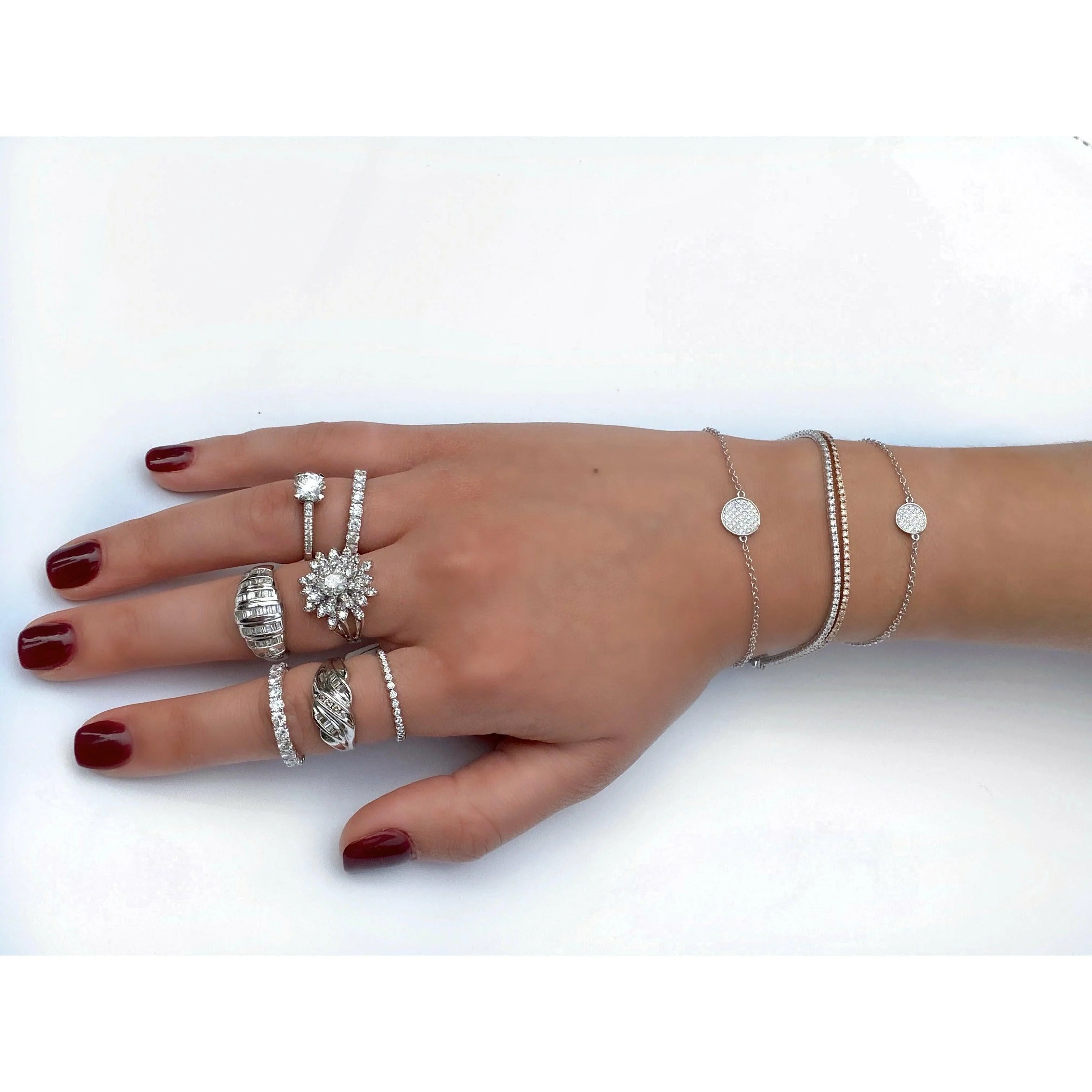 6mm - 9mm Round Diamond Disc Bracelet in 18K White Gold - Image 7