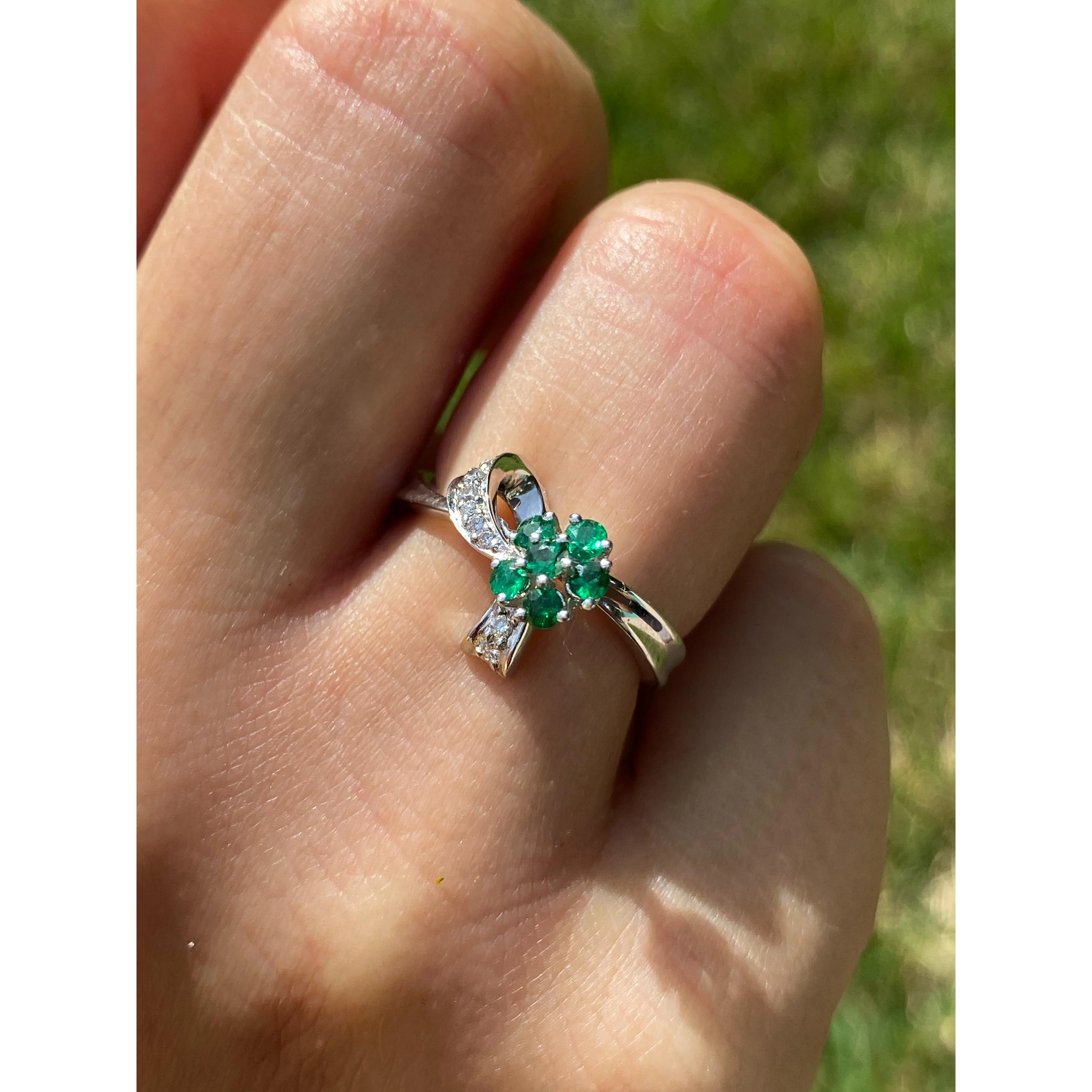 Natural Emerald and Diamond Flower Ring - Image 2