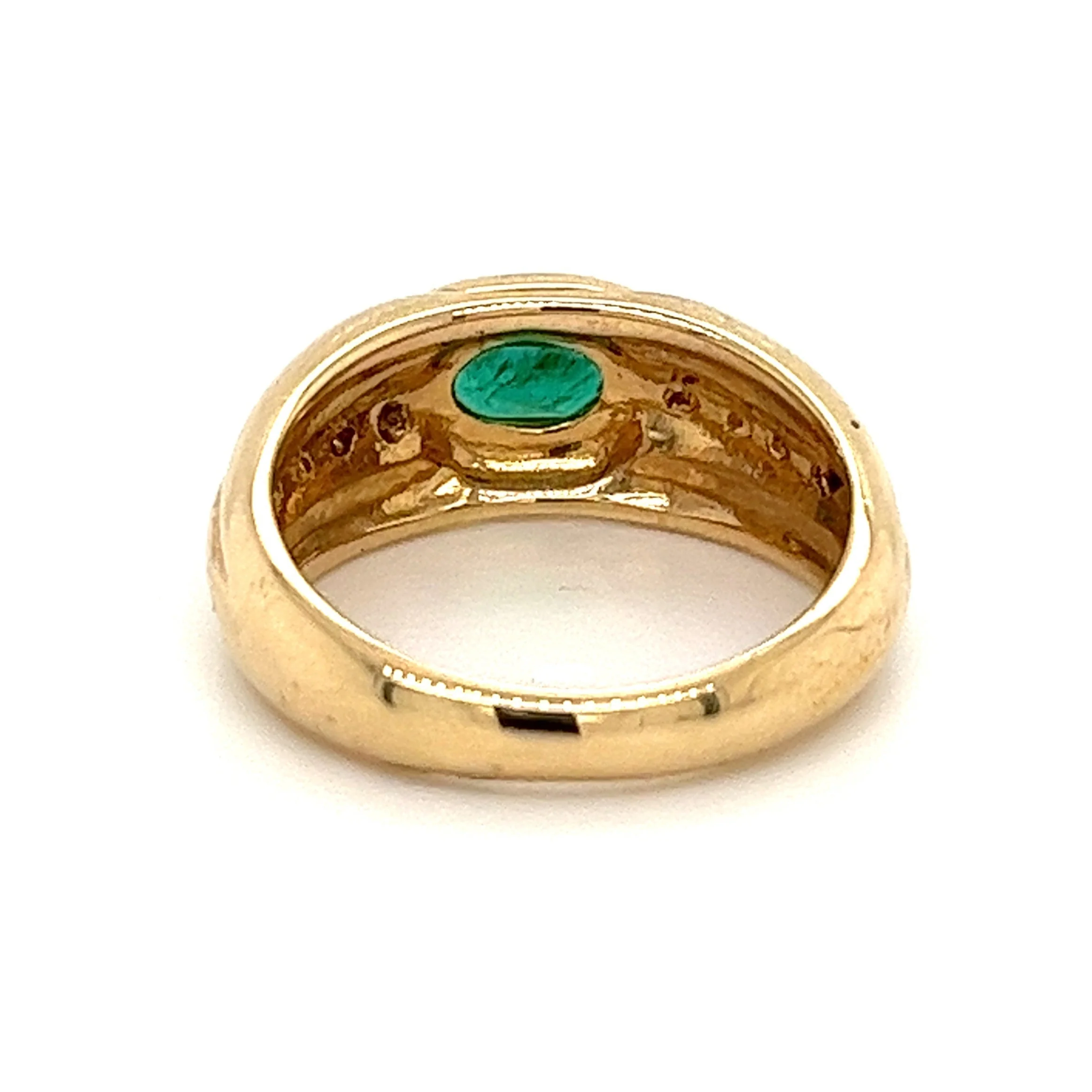 Natural Emerald and Diamond Gold Bezel Set Unisex Ring in 14K Gold - Image 4