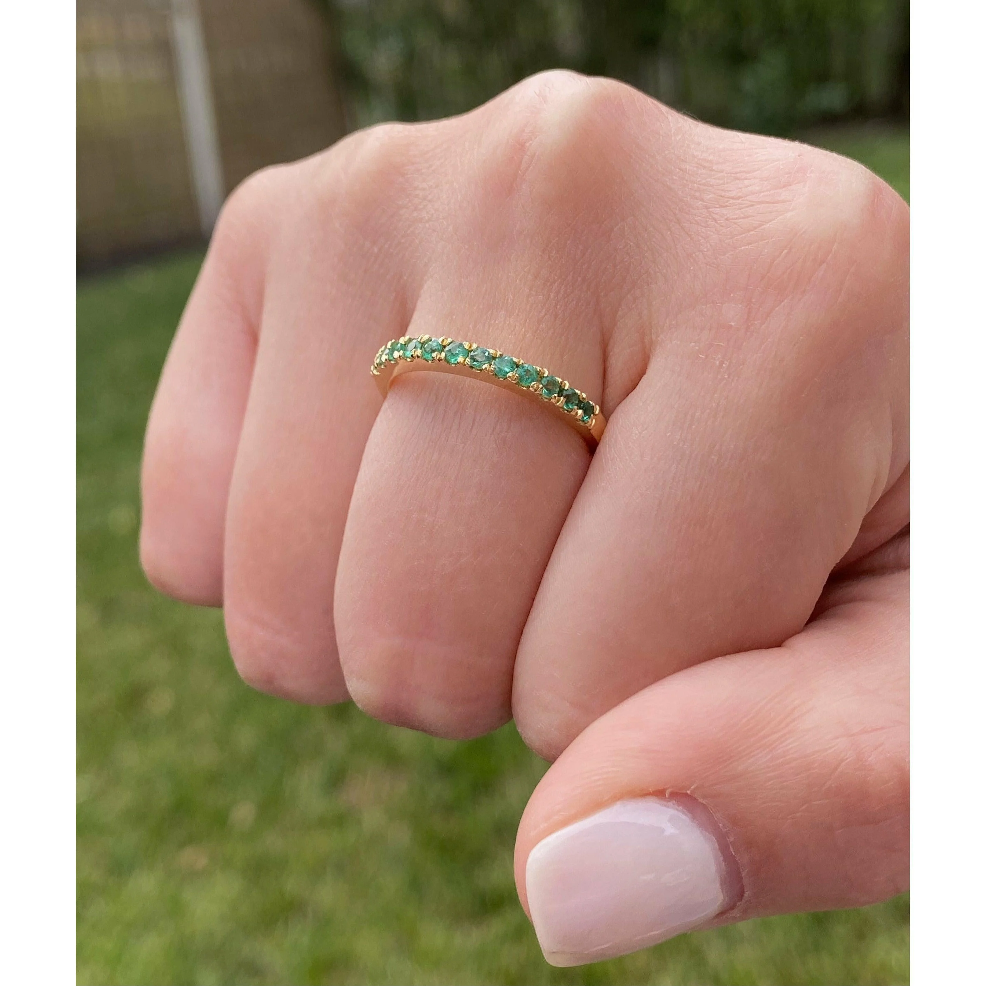 Natural Emerald Band in 14k Yellow Gold Wedding Band - Image 5