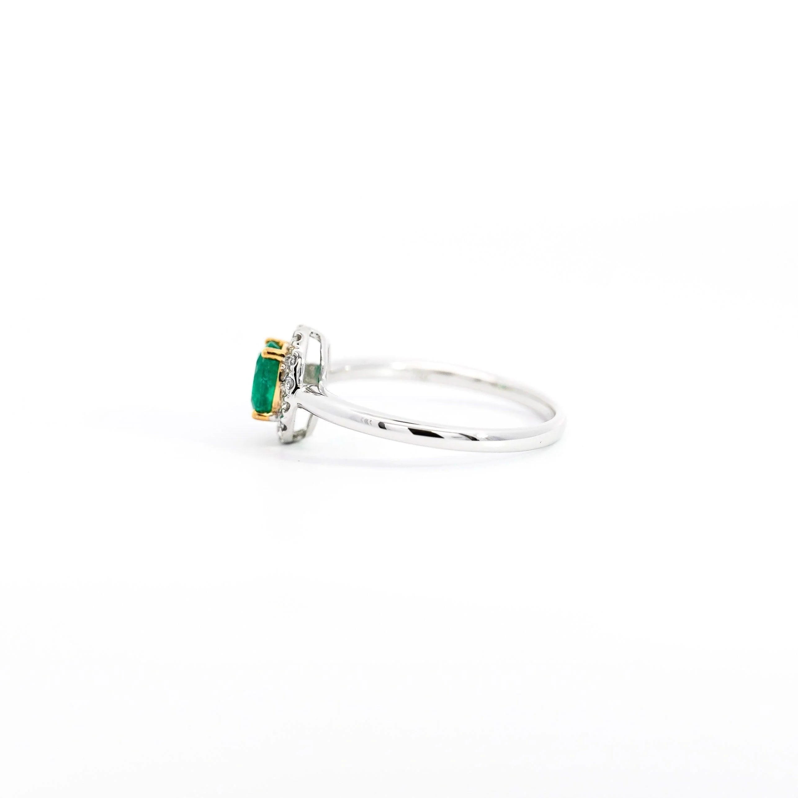 2/3 Carat Natural Emerald & Diamond Oval Halo Thin Band Ring in 18K White Gold - Image 7
