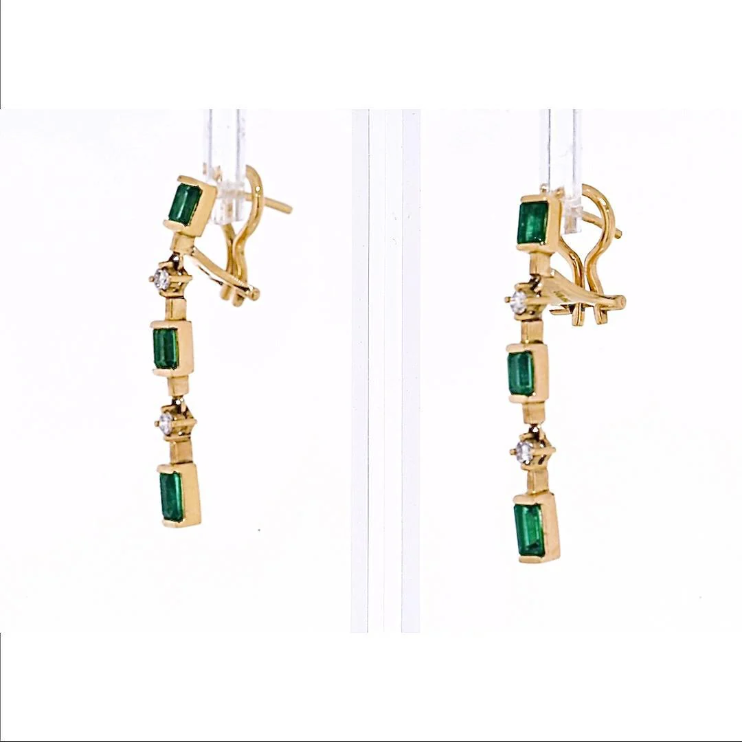 Natural Emerald Drop Earrings in 14k Gold Clip On Closure - Image 3