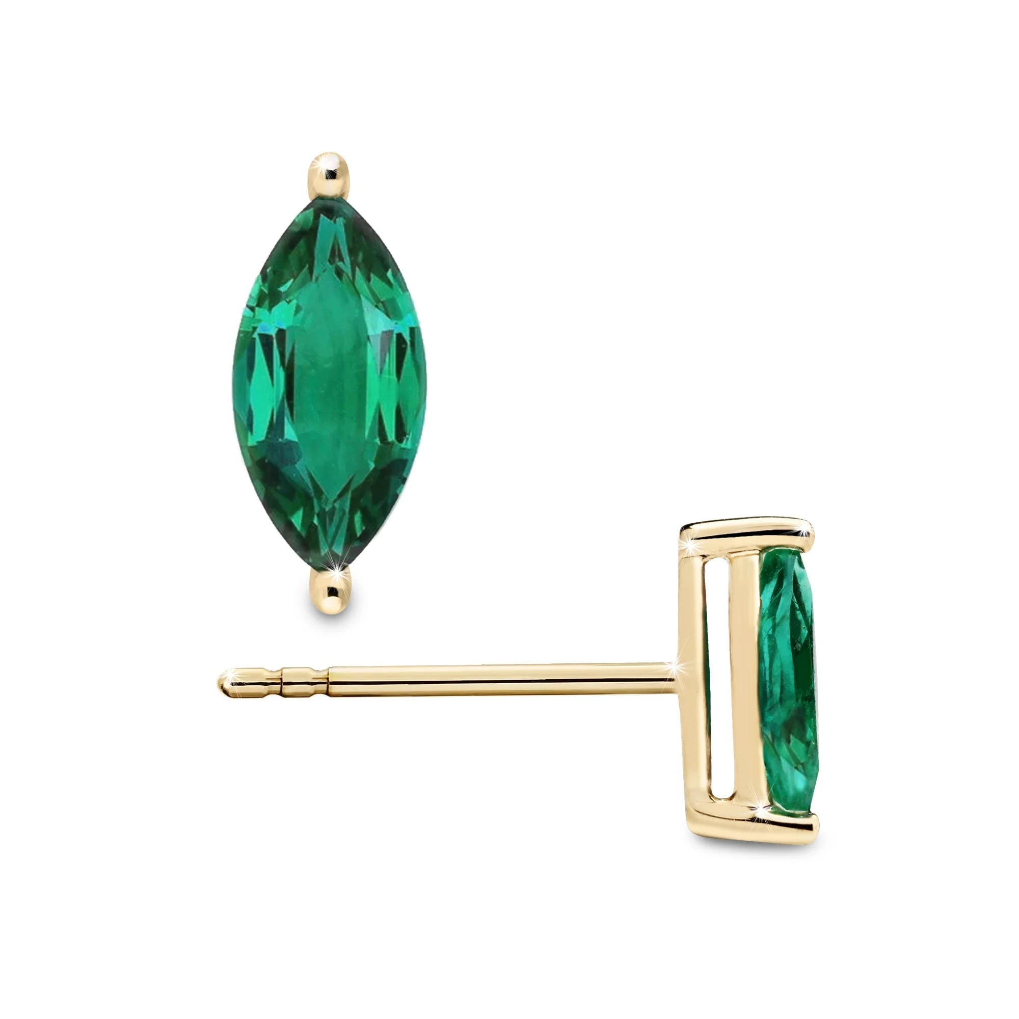 1/2ct Natural Emerald Marquise 8MM Stud Earrings 14K Gold