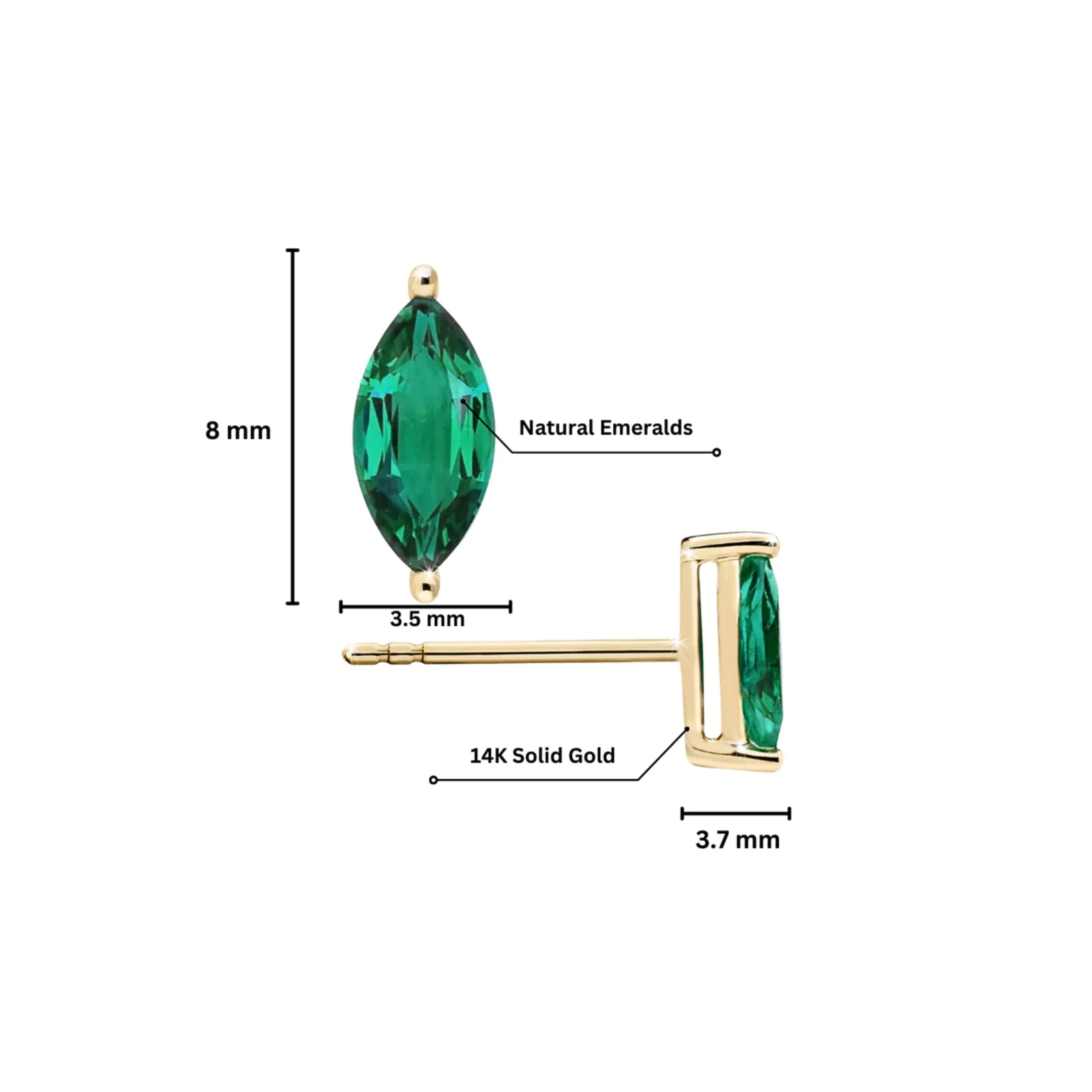 1/2ct Natural Emerald Marquise 8MM Stud Earrings 14K Gold - Image 10