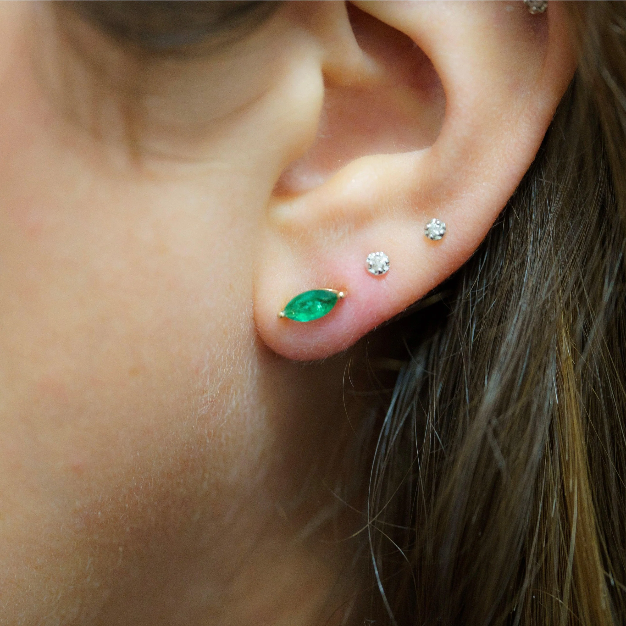 1/2ct Natural Emerald Marquise 8MM Stud Earrings 14K Gold - Image 2