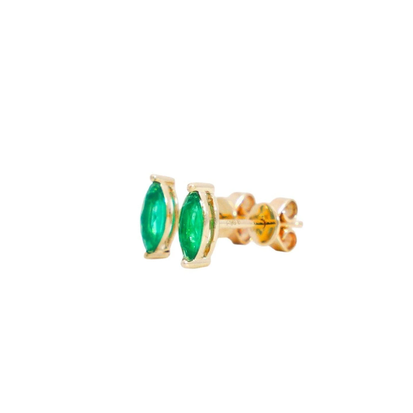 1/2ct Natural Emerald Marquise 8MM Stud Earrings 14K Gold - Image 3