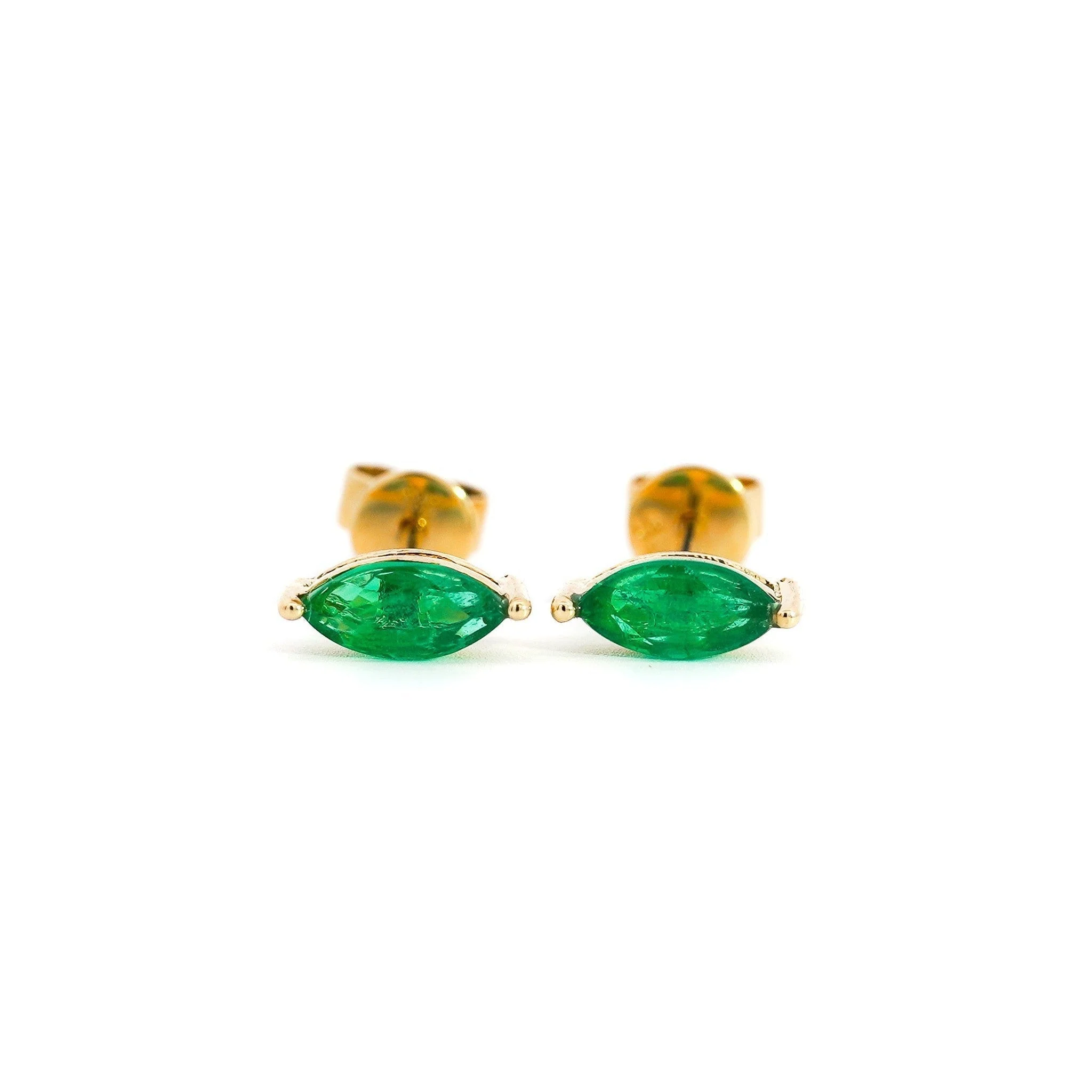 1/2ct Natural Emerald Marquise 8MM Stud Earrings 14K Gold - Image 5