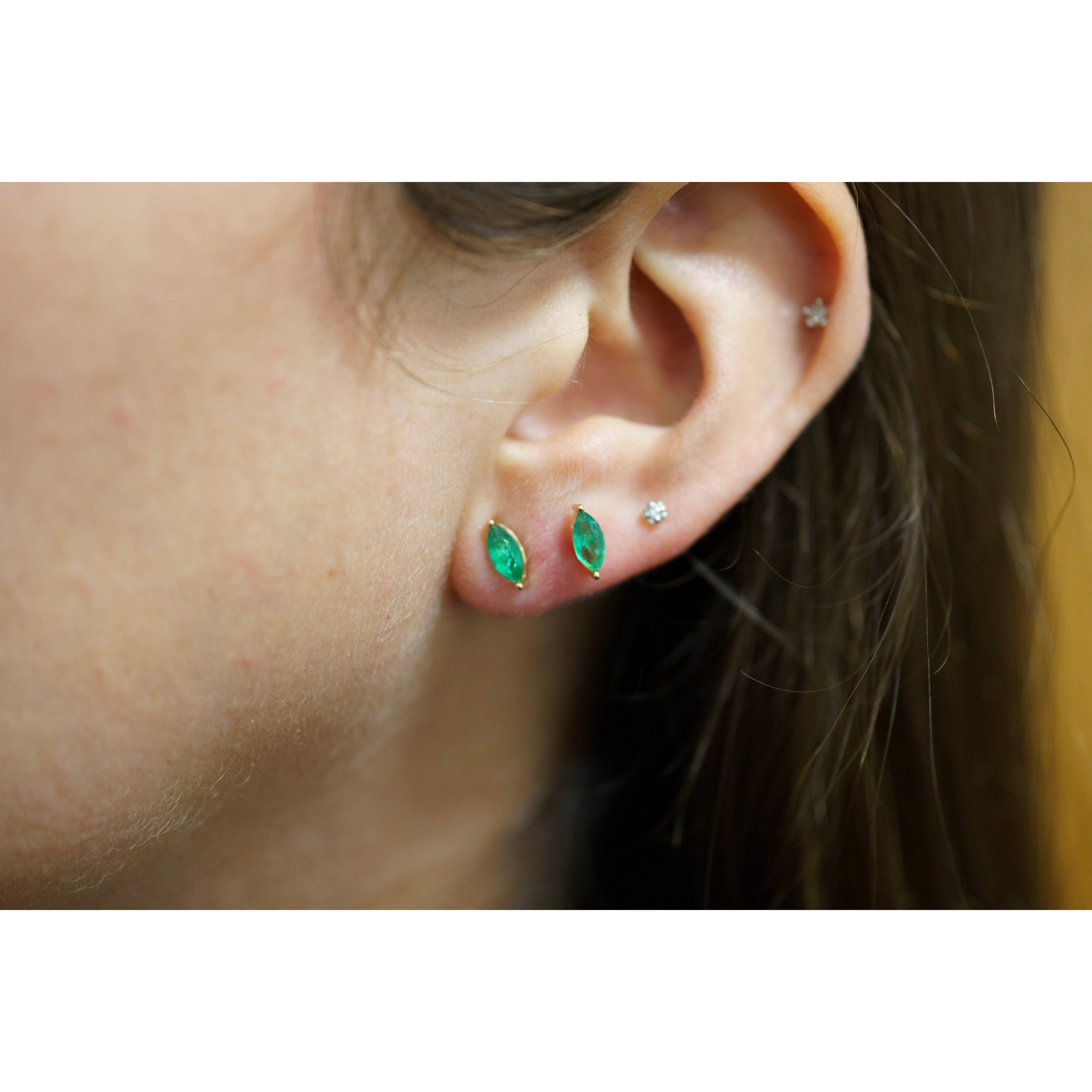 1/2ct Natural Emerald Marquise 8MM Stud Earrings 14K Gold - Image 6