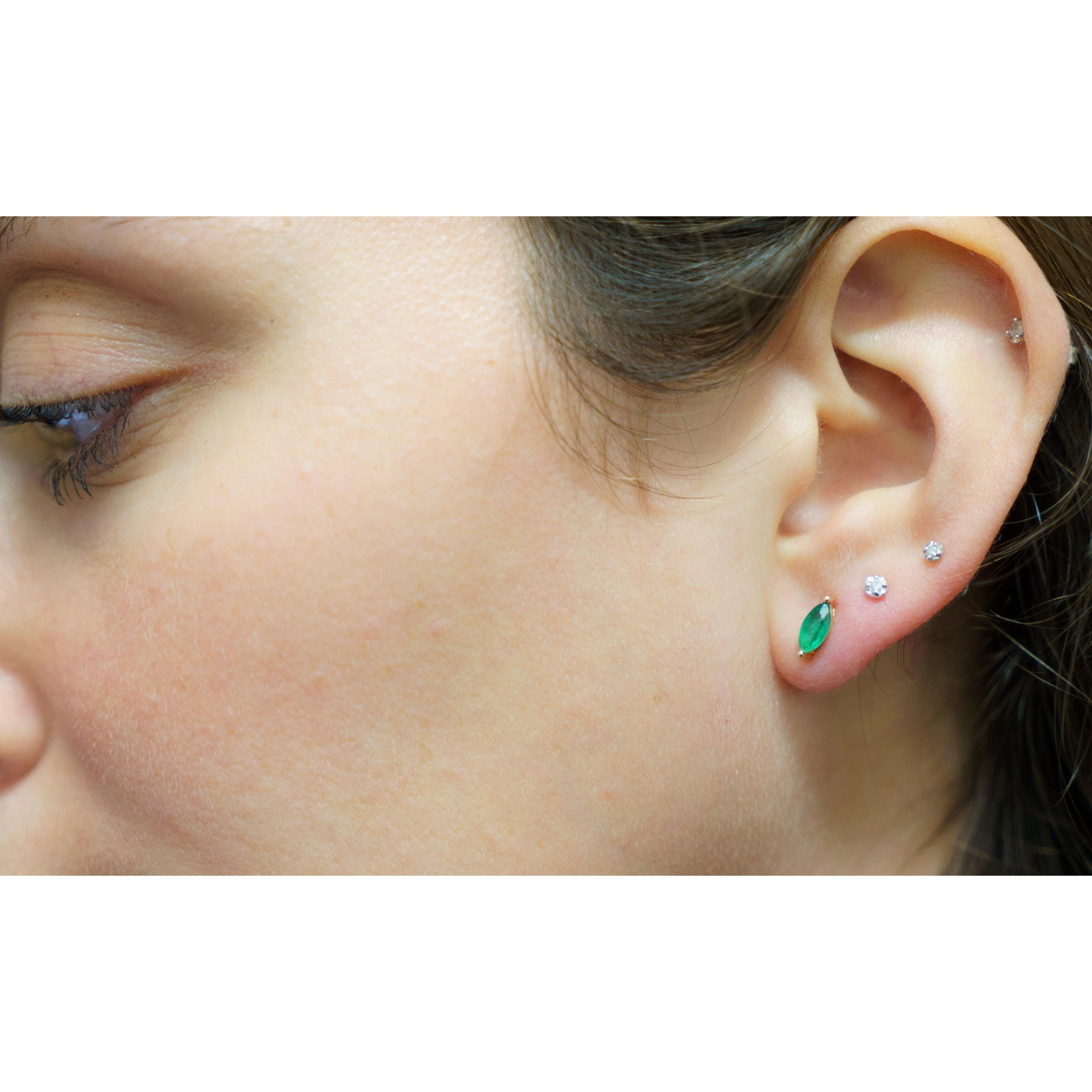 1/2ct Natural Emerald Marquise 8MM Stud Earrings 14K Gold - Image 7