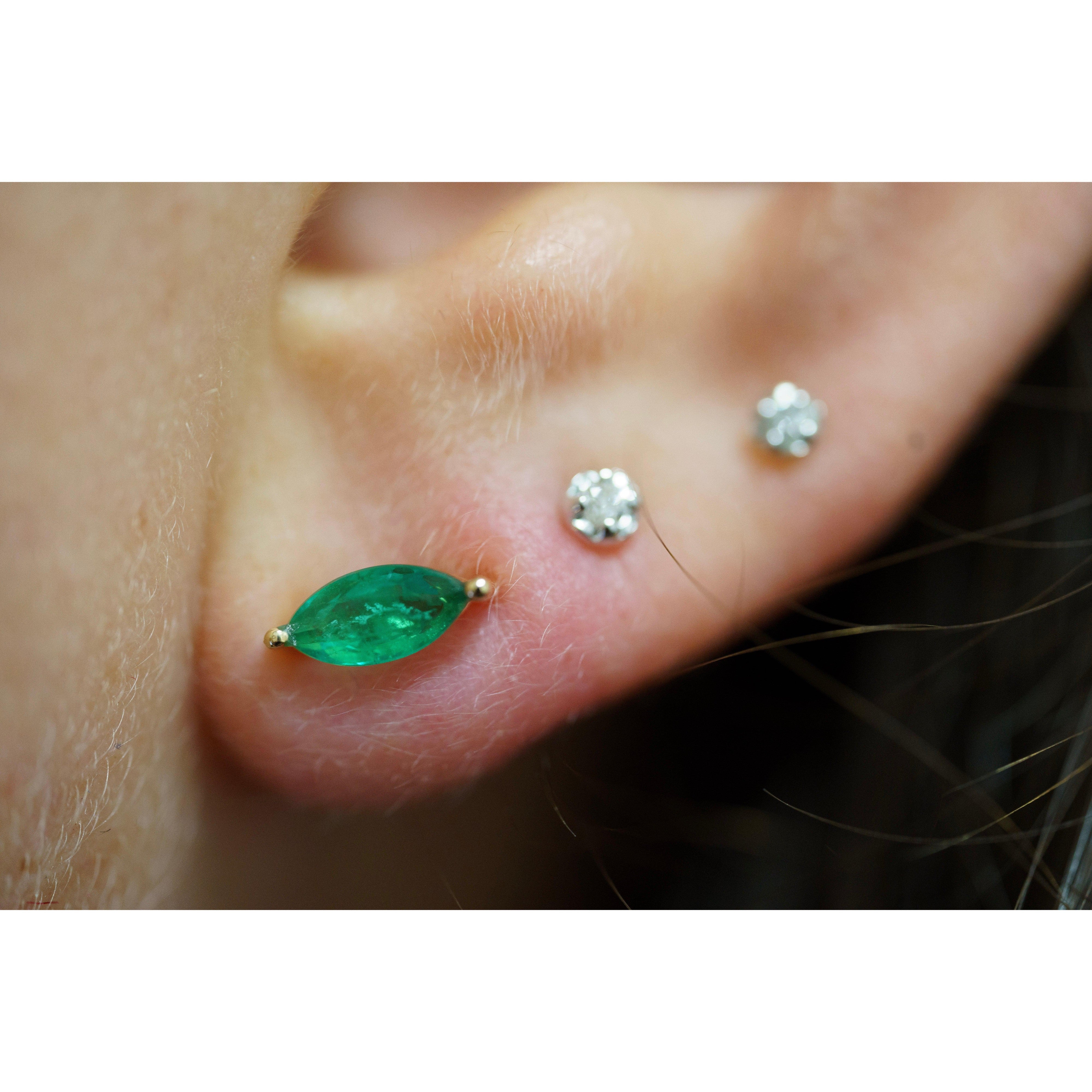 1/2ct Natural Emerald Marquise 8MM Stud Earrings 14K Gold - Image 8