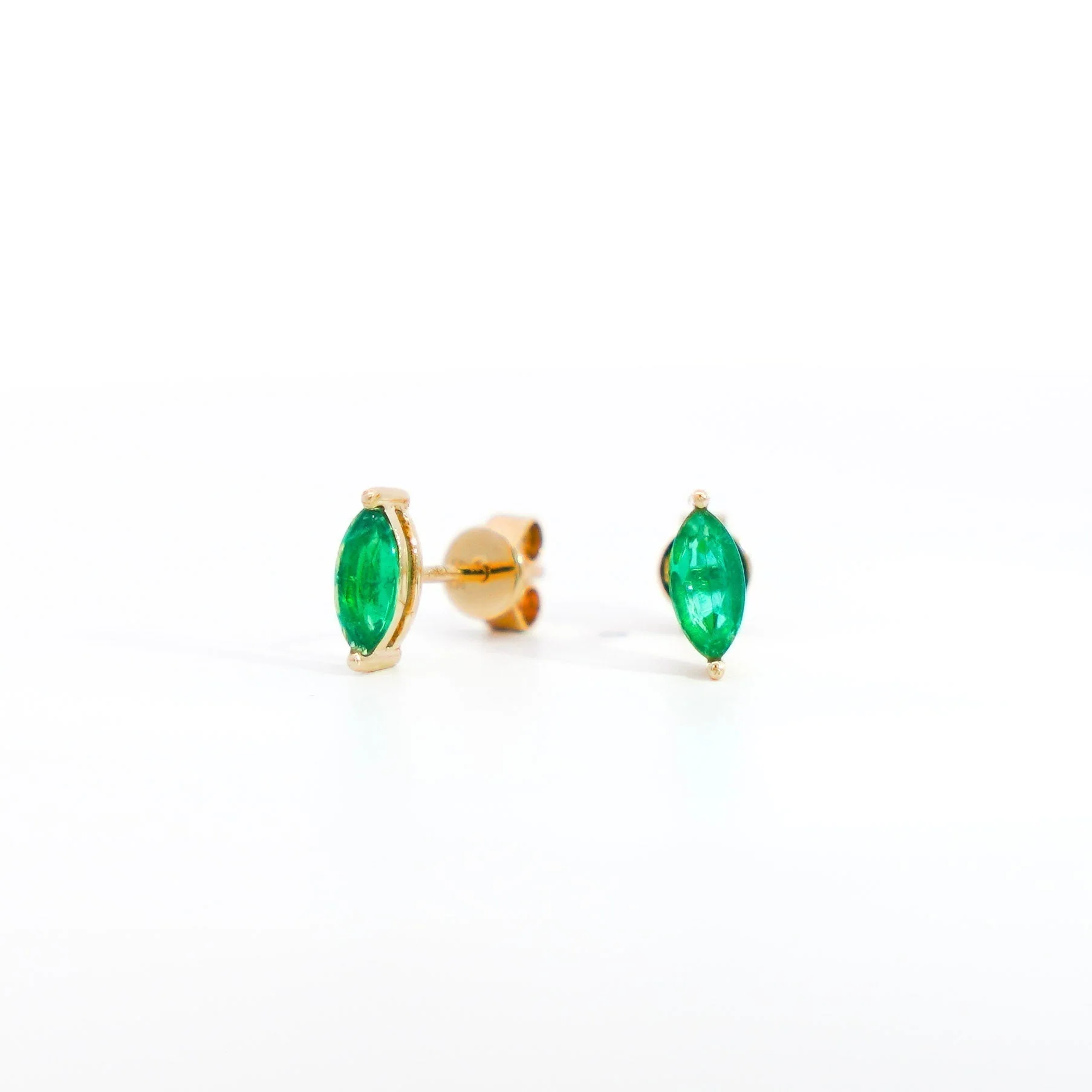 1/2ct Natural Emerald Marquise 8MM Stud Earrings 14K Gold - Image 9