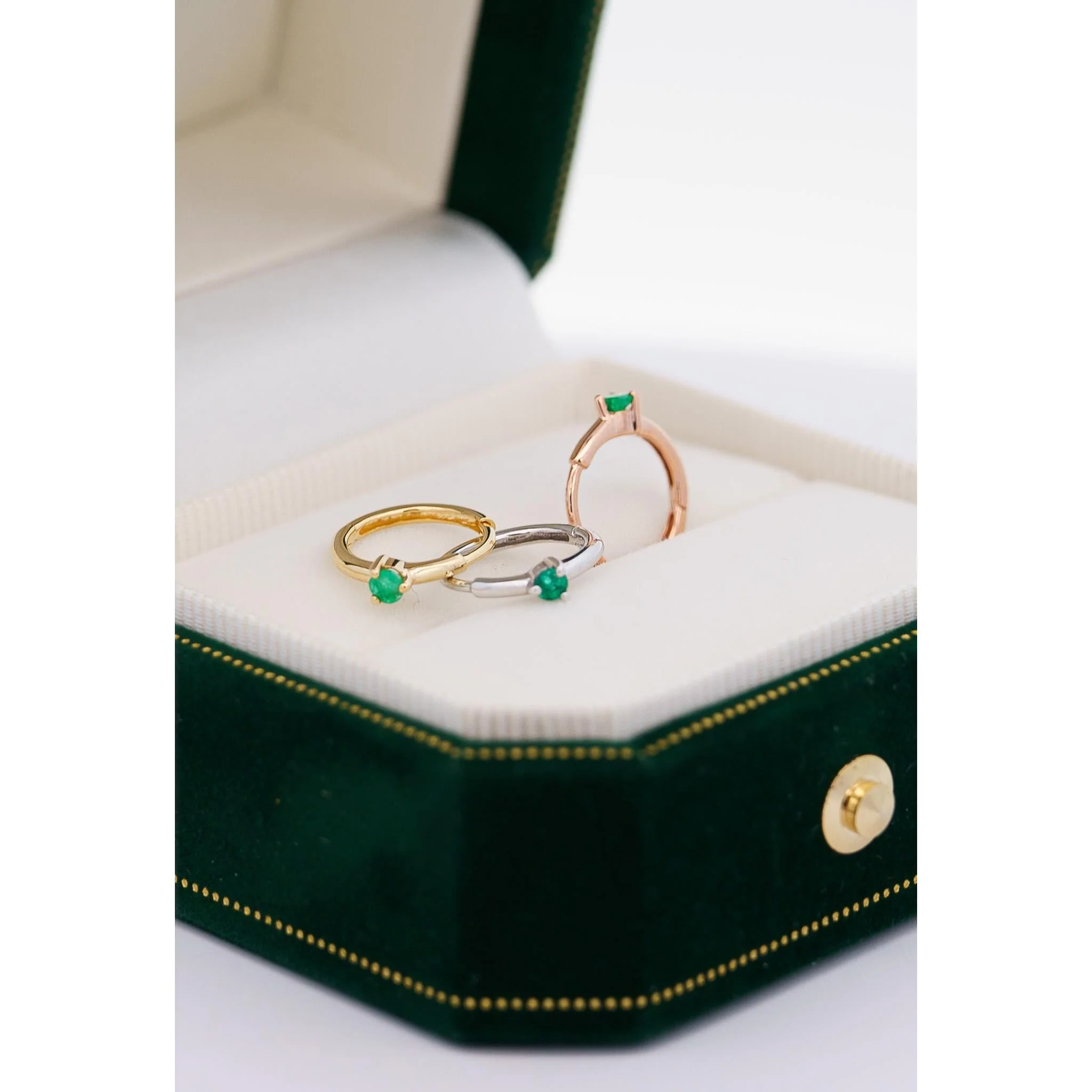 Natural Emerald Multi Placement Huggie Earrings In 14K White Gold - Image 3