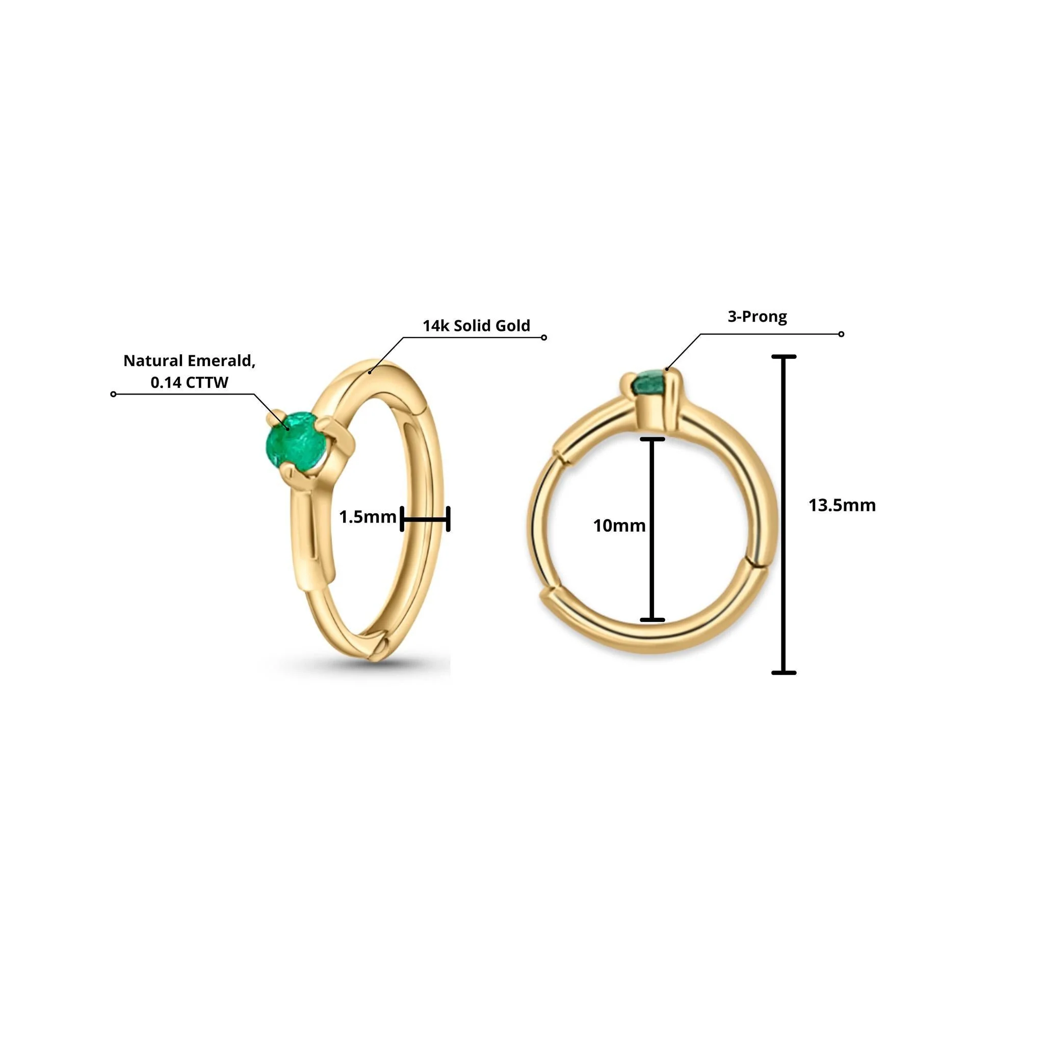 Natural Emerald Multi Placement Huggie Earrings In 14K White Gold - Image 5