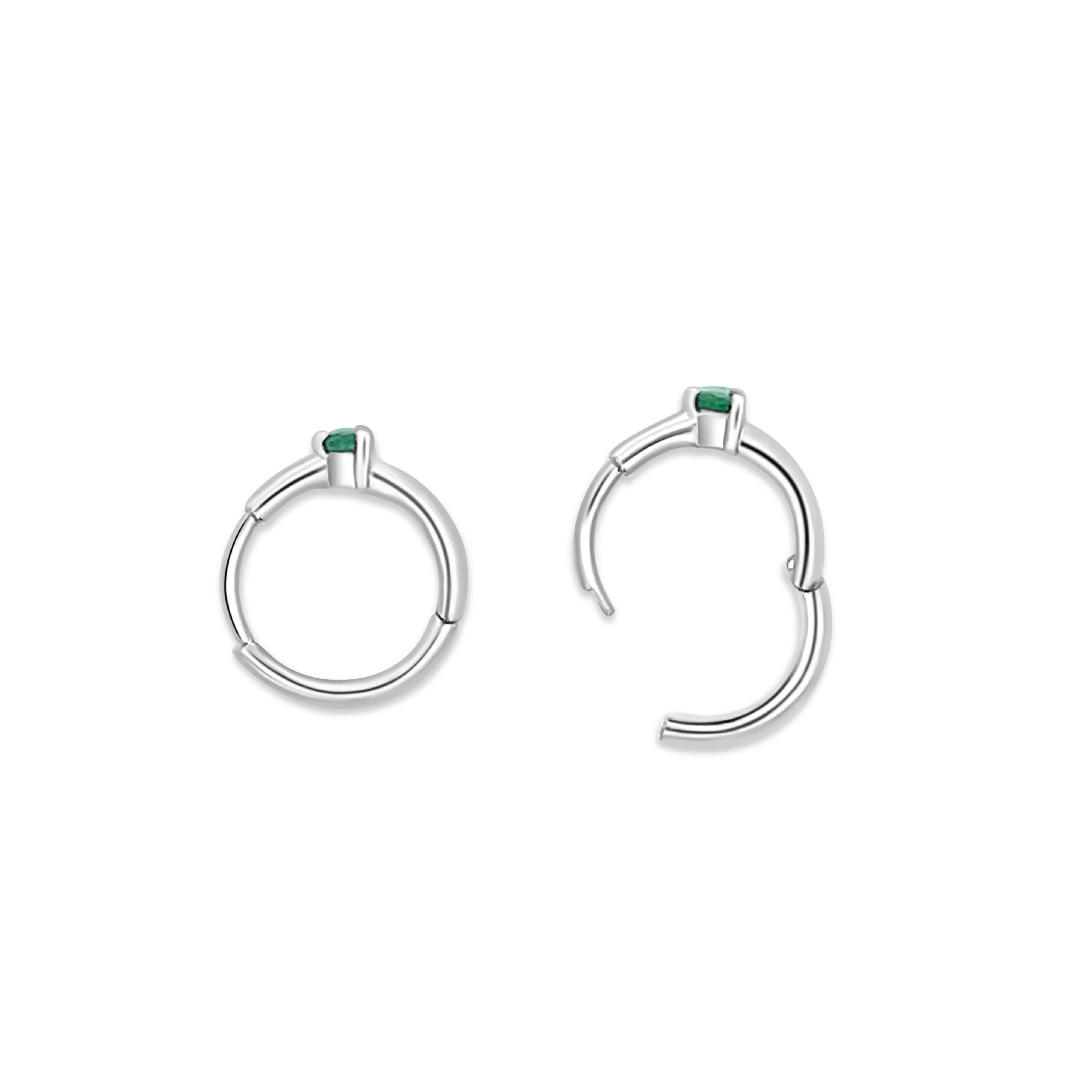 Natural Emerald Multi Placement Huggie Earrings In 14K White Gold - Image 6