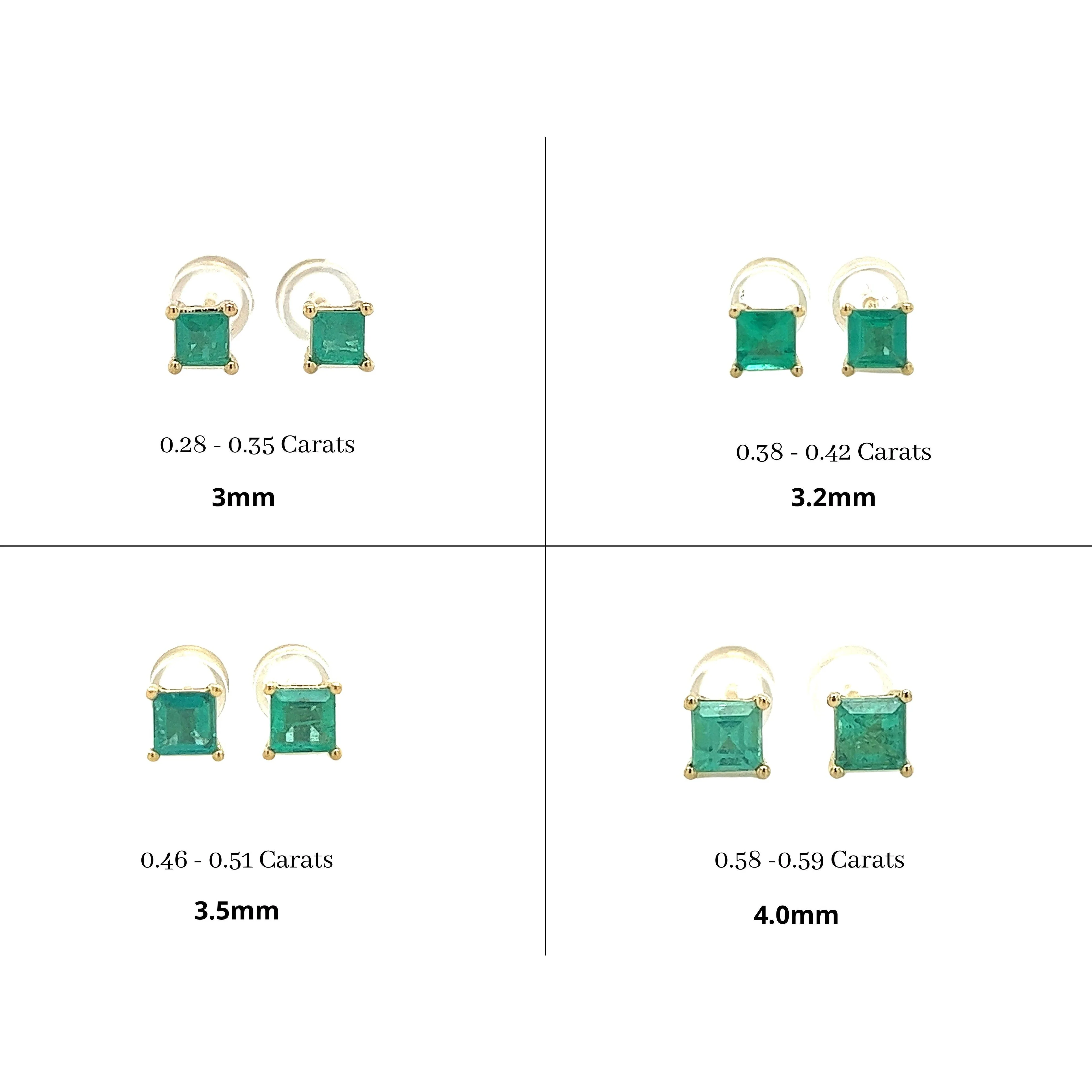 3mm-4mm Colombian Emerald Square-Cut Stud Earrings in 18k Gold - Image 10