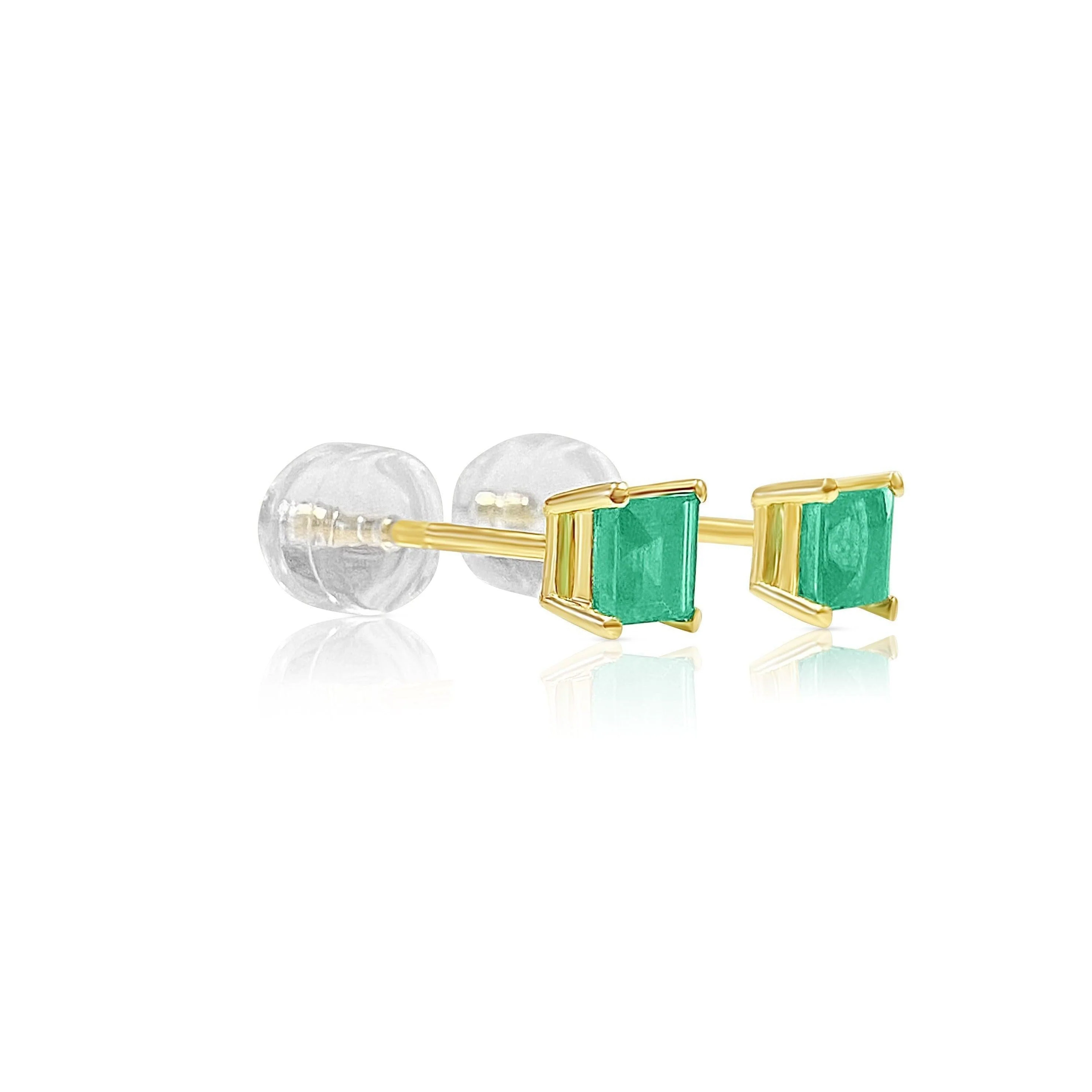 3mm-4mm Colombian Emerald Square-Cut Stud Earrings in 18k Gold - Image 3